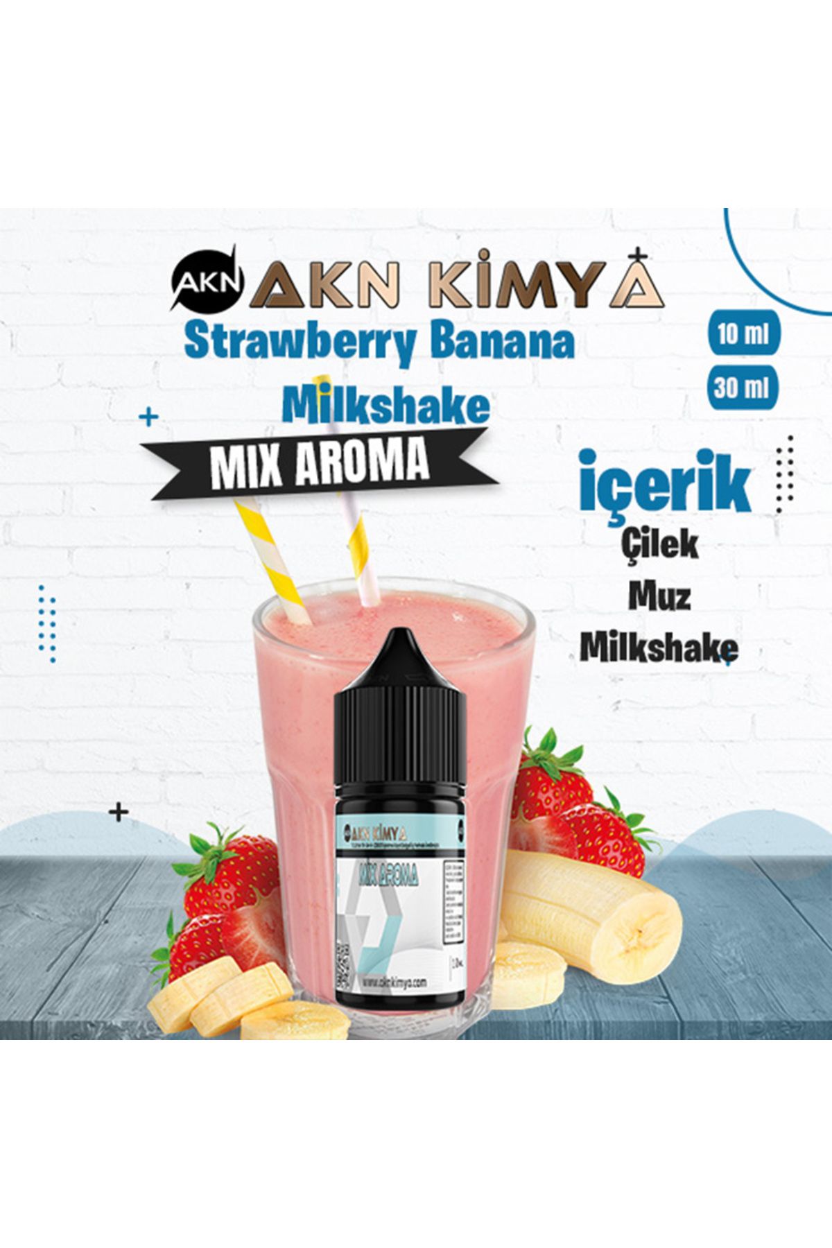 akn kimya Strawberry Banana Milkshake Mix Aroma Çilek Muz Gıda Aroması 10 ml