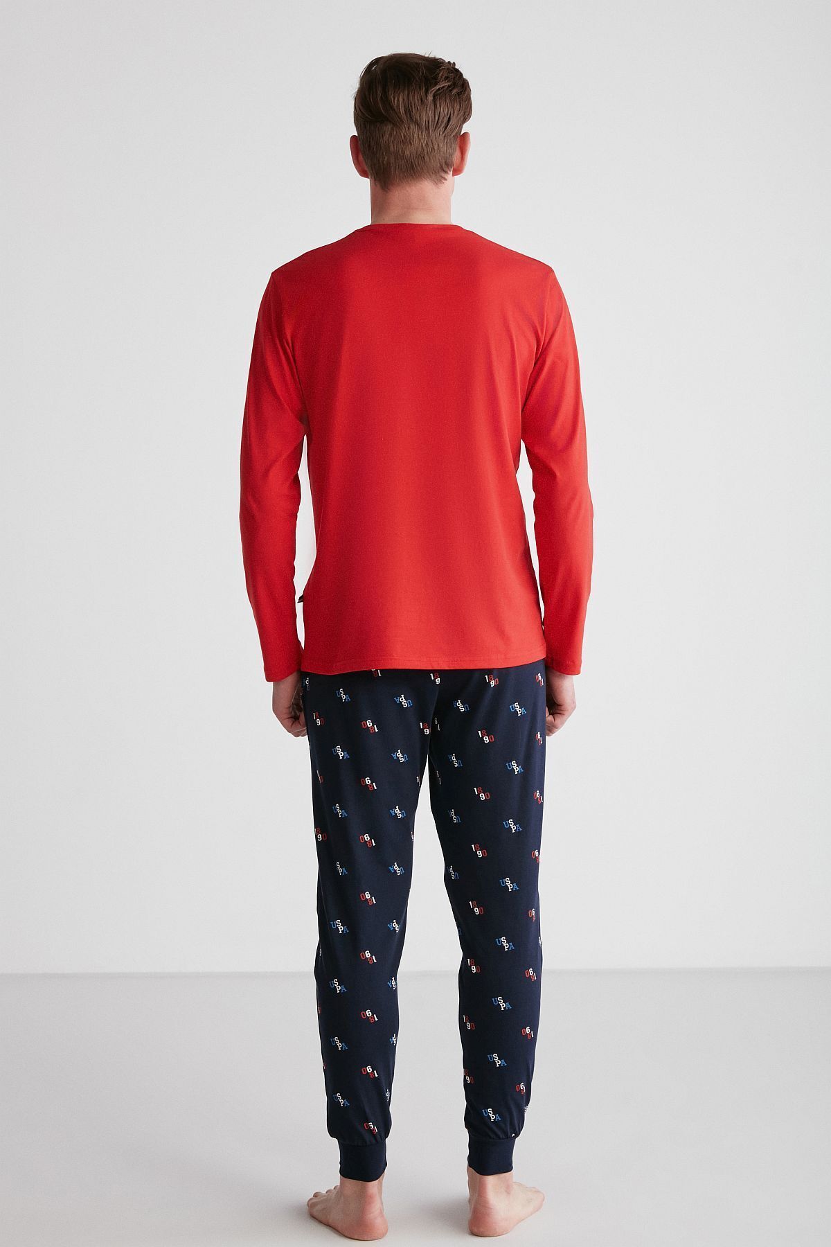 ست پیژامه قرمز مردانه پایه. پولو اسن. لباس خواب یقه گرد U.S. Polo Assn.