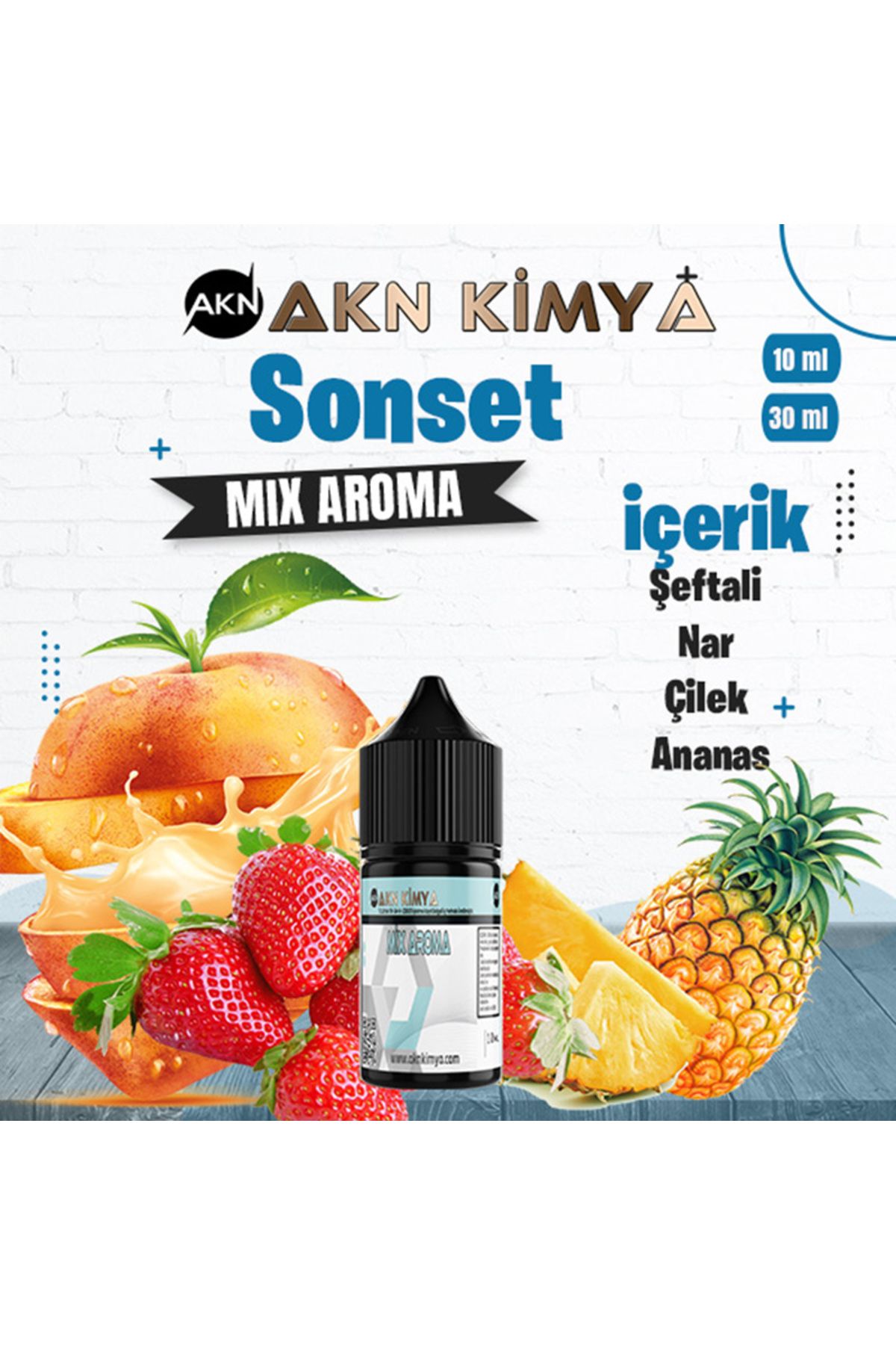 akn kimya Sonset Mix Aroma Şeftali Çilek Ananas Gıda Aroması 10 ml