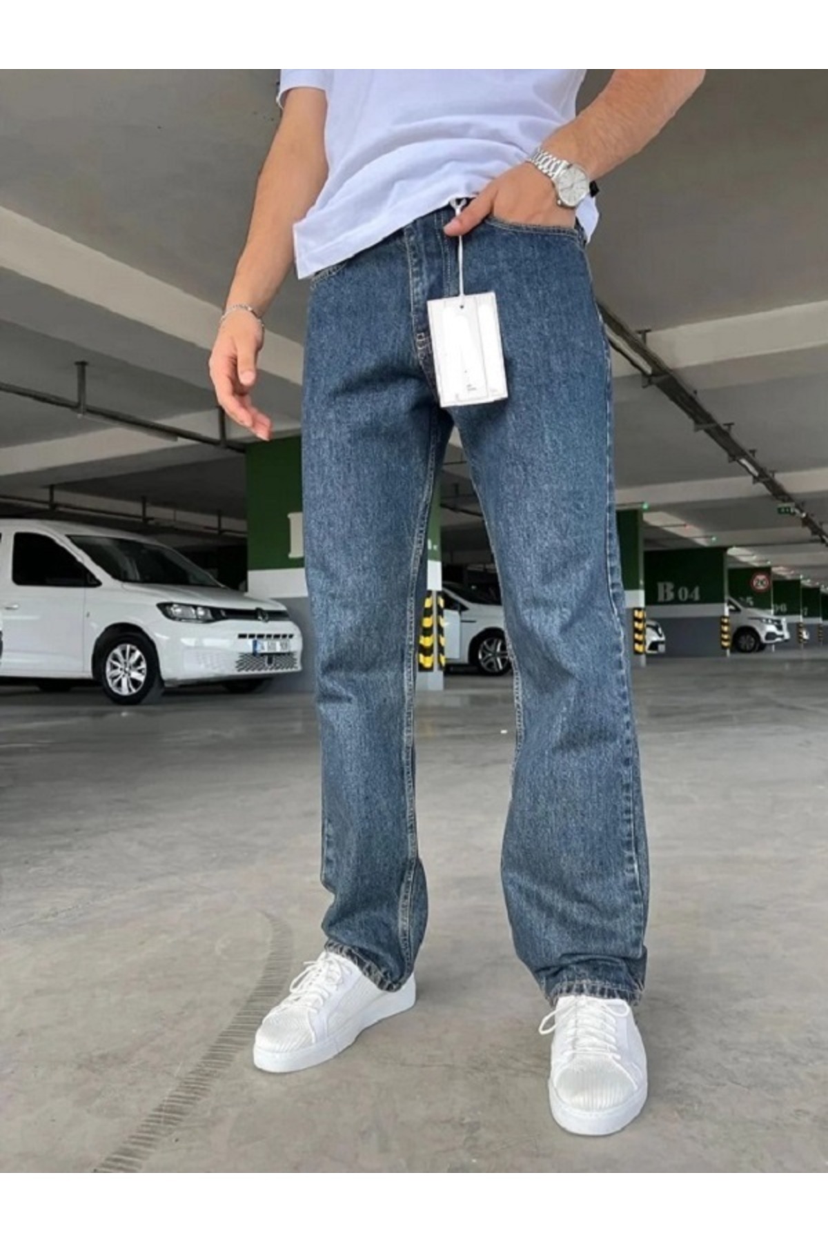 Genel Markalar Erkek Baggy Fly Loose Fit Jeansi Kot Pantolon görsel 3