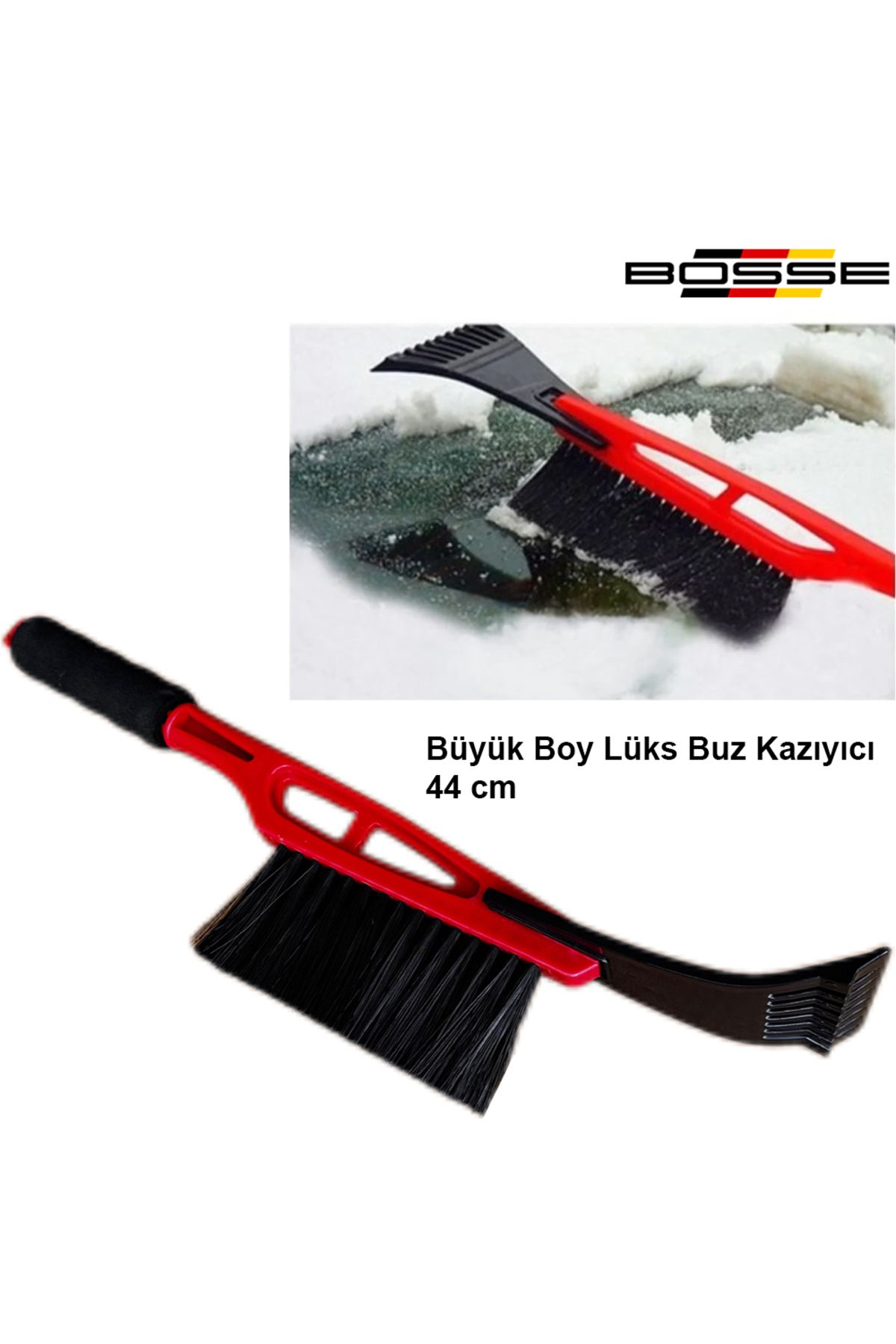 BOSSE Oto Buz Kazıyıcı Fırçalı Lüks Kar Temizleme Fırçası Büyük Boy 44 cm