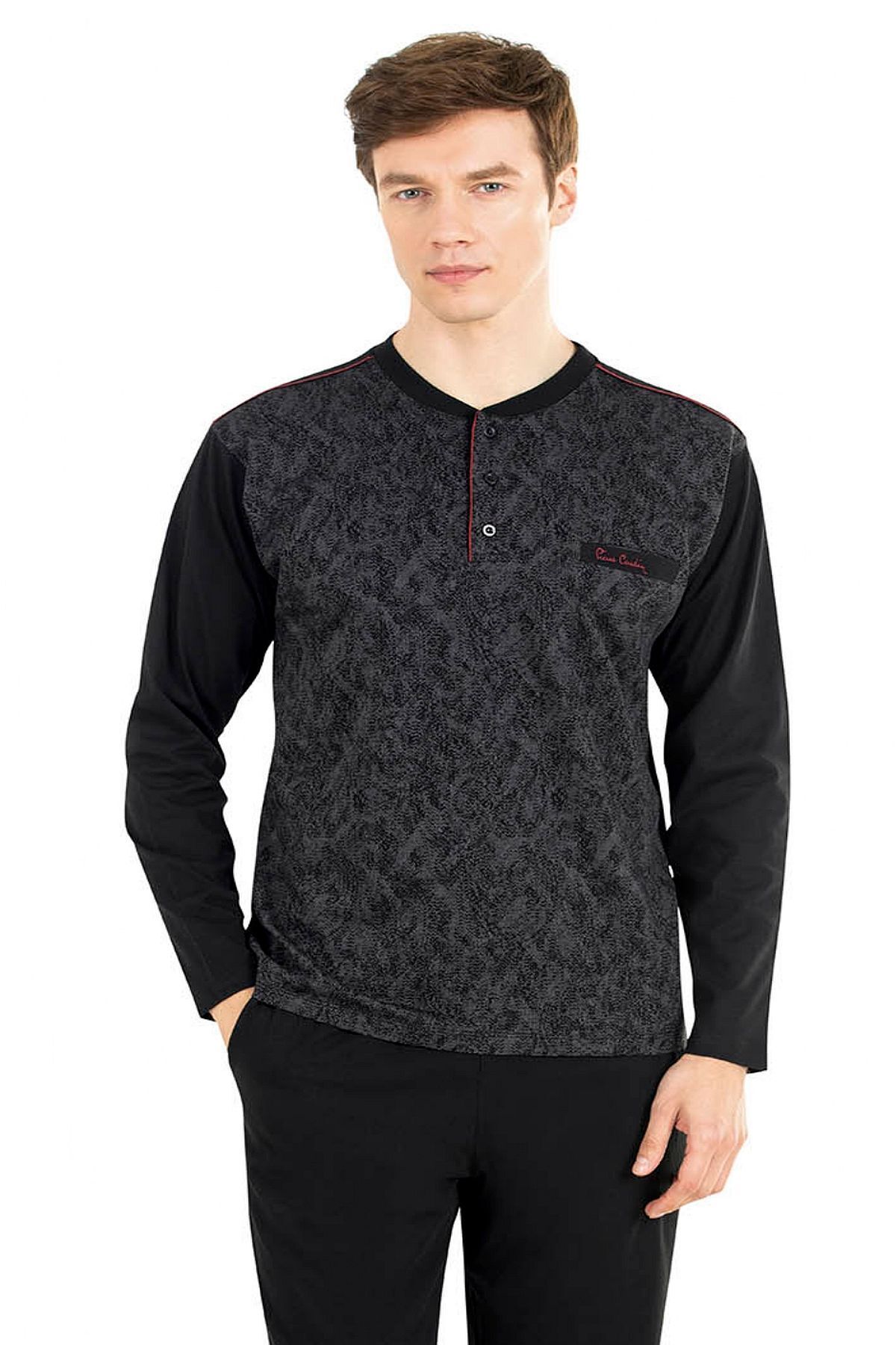 Pierre Cardin ست لباس خواب آستین بلند ژاکارد مشکی مردانه 6026