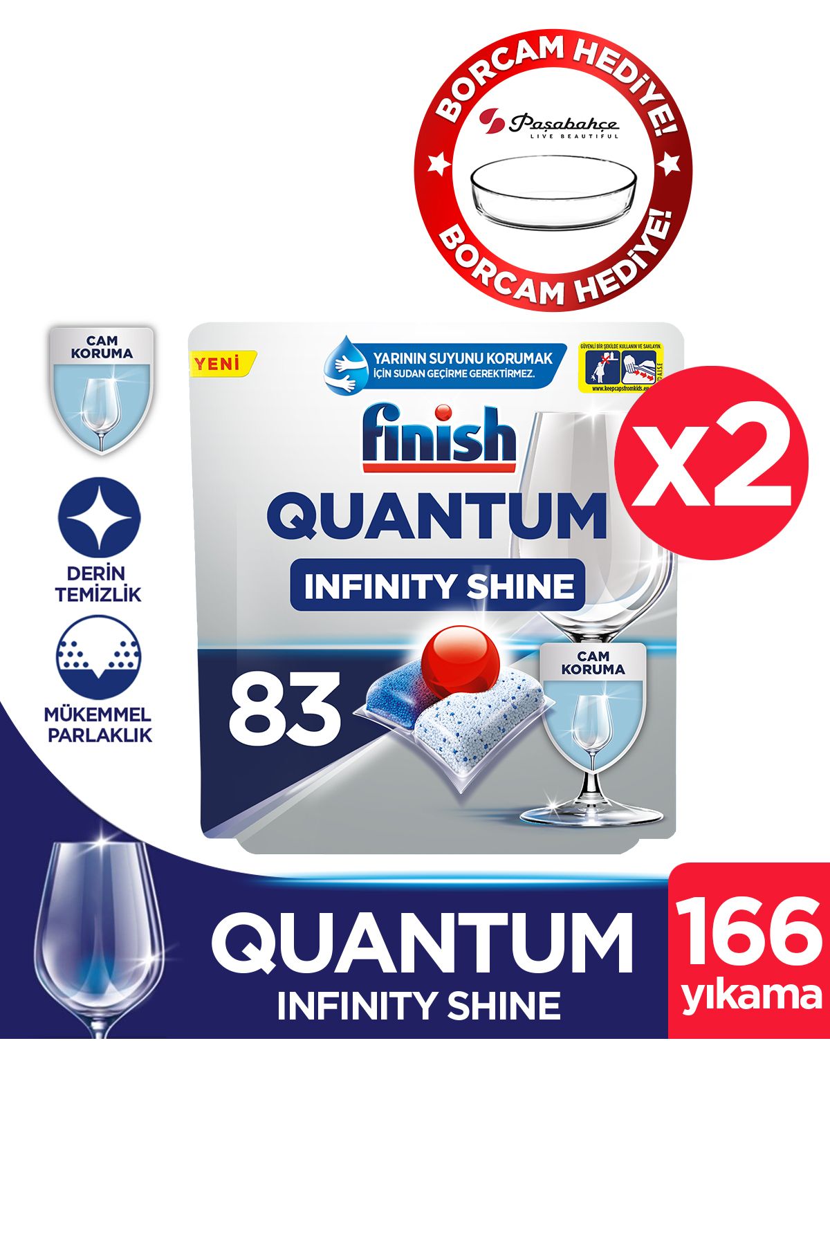 Finish Quantum Infinity Shine Bulaşık Makinesi Deterjanı Kapsül Tablet 166 Adet + Borcam Hediye