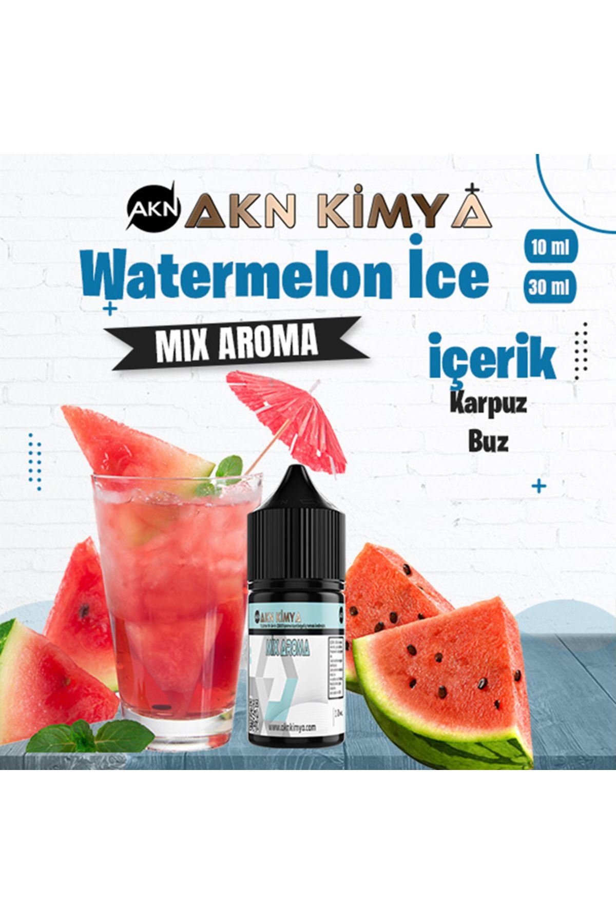 akn kimya Watermelon İce Mix Aroma Karpuz Buz Gıda Aroması 10 ml