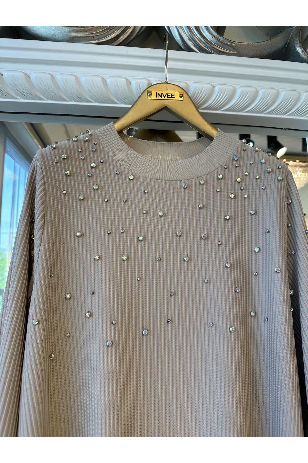 Invee-İNVEE 6934 Model Stone Detailed Dress 5