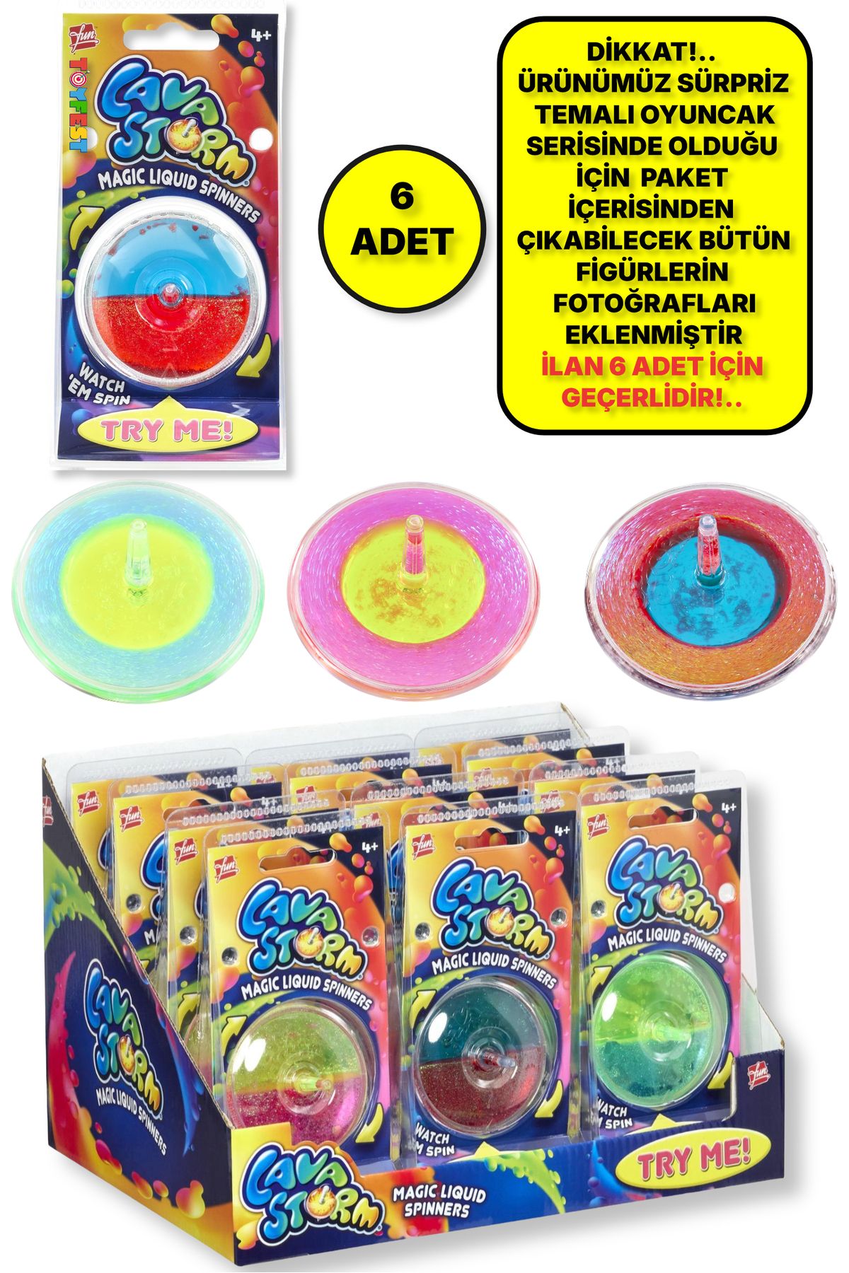 TOYFEST Stress Giderici Duyusal Fidget Simli Sıvılı Renkli Plastik Topaç - 6 ADET