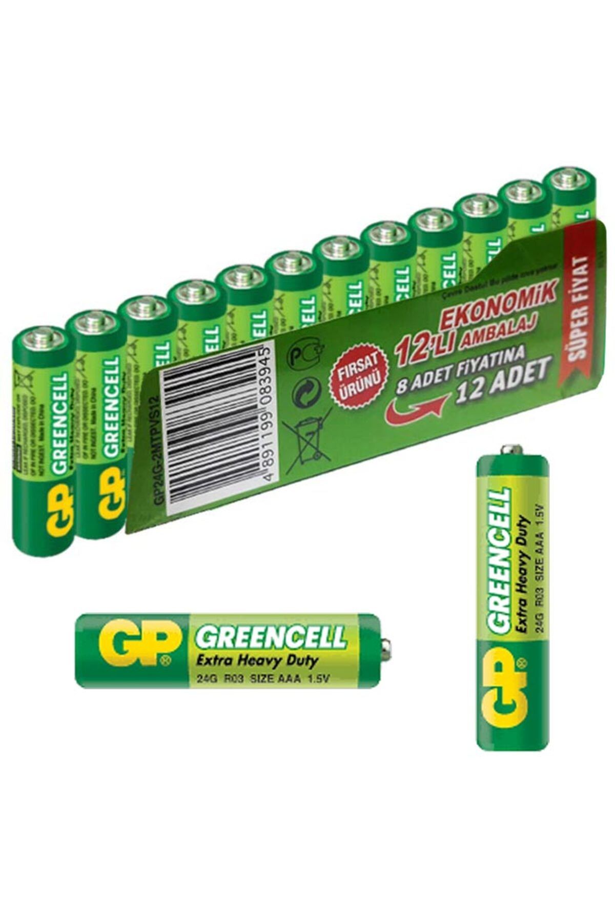Kapamarka GP 24G-GREENCELL 12Lİ PAKET İNCE KALEM PİL (12Lİ FİYAT) GP 24G-2MTPVS12