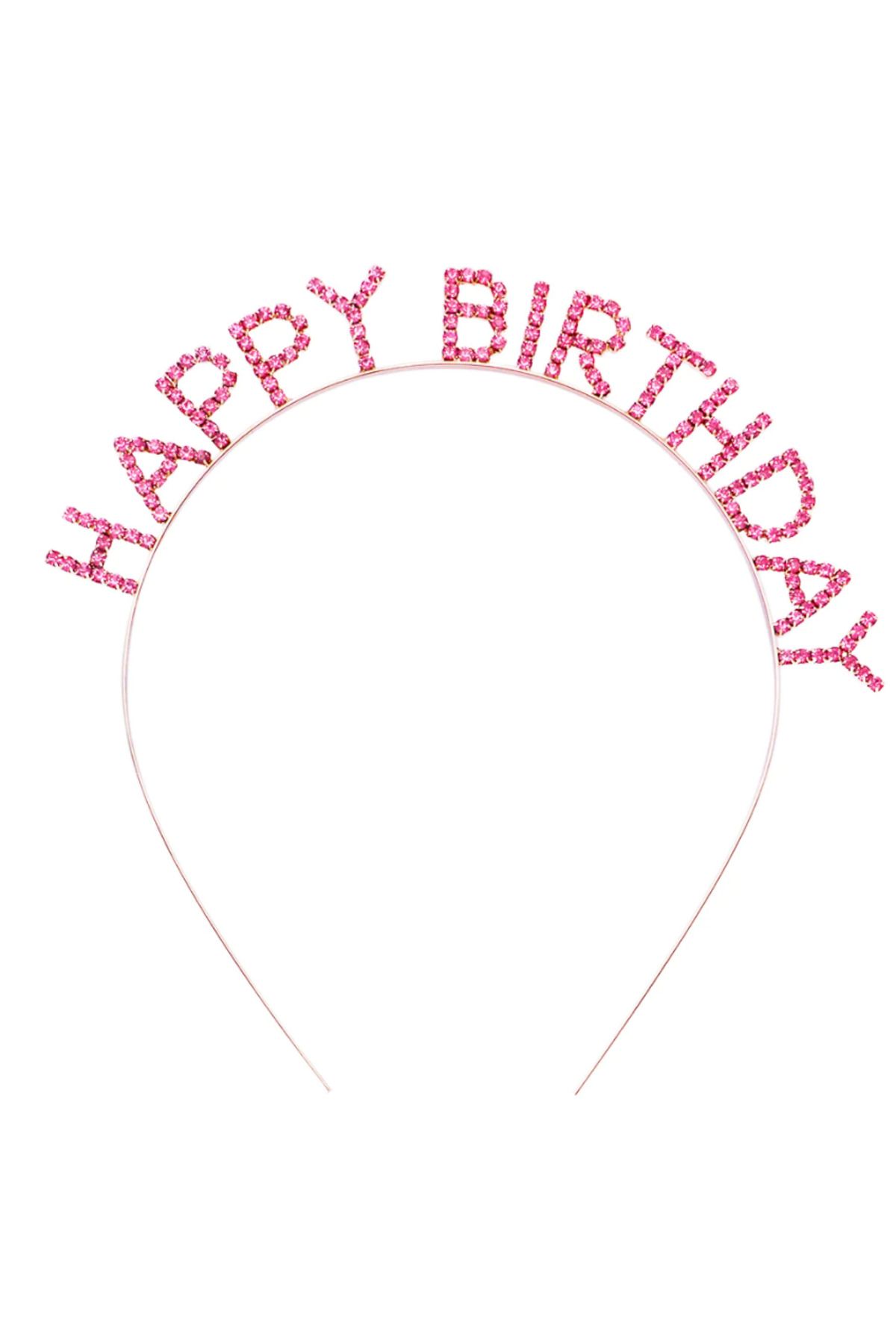 OEM Pembe Renk Kristal Taşlı Gold Renk Kaplama Happy Birthday Taç 16x17 cm (5024)