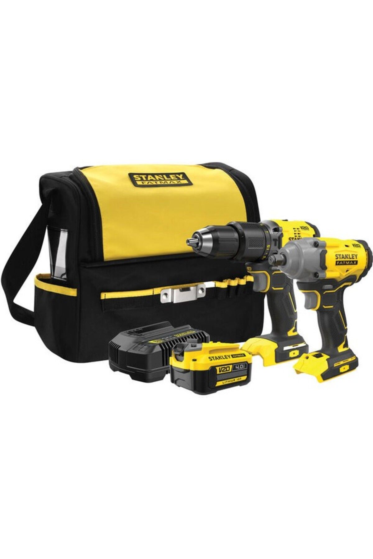 Stanley Kömürsüz 2'li Set 18V Fatmax® V20, Darbeli Matkap, + Somun Sıkma, 1X4AH Akü + Şarj  + Çanta