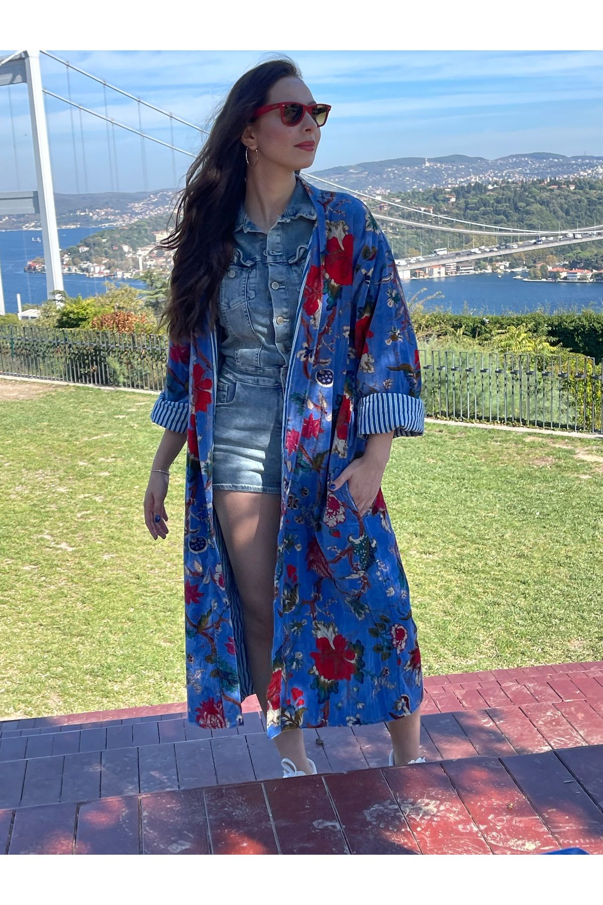 Madame Lucid Boho Pamuk Kadife  Tasarım Uzun Kaftan Ceket