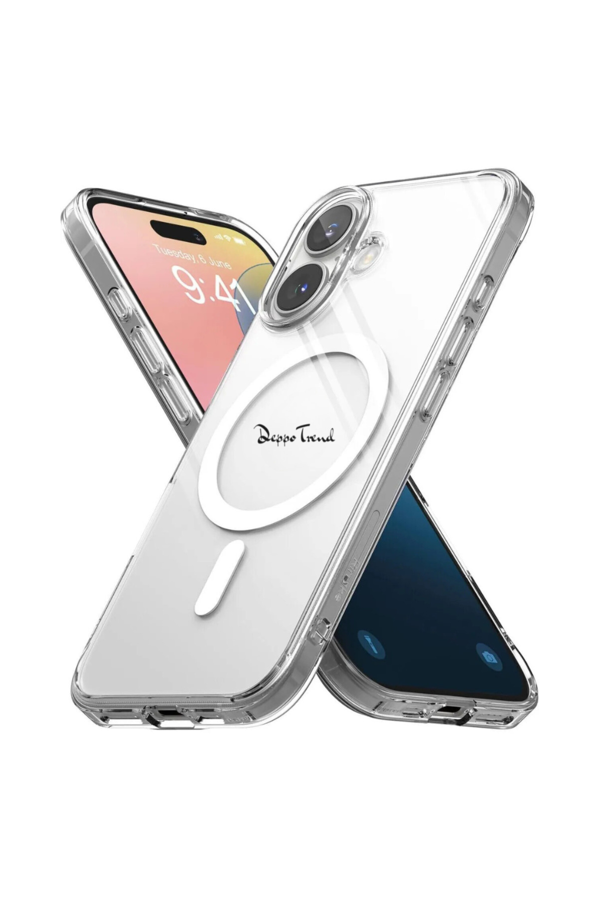 iPhone 16 Plus Uyumlu Kılıf Kamera Çıkıntılı Şeffaf Magsafe Kılıf Kablosuz Şarj Destekli Kapak