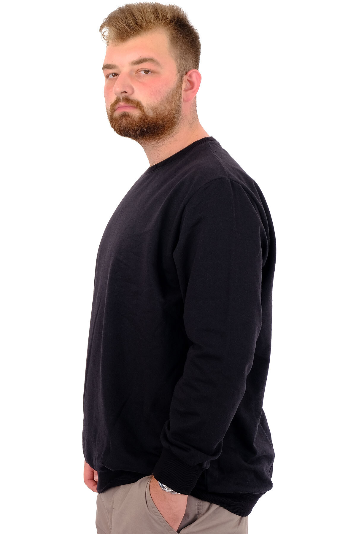 ModeXL Mode XL Büyük Beden Erkek Basic Sweatshirt Bisiklet Yaka Recycle B24529 Siyah görsel 2