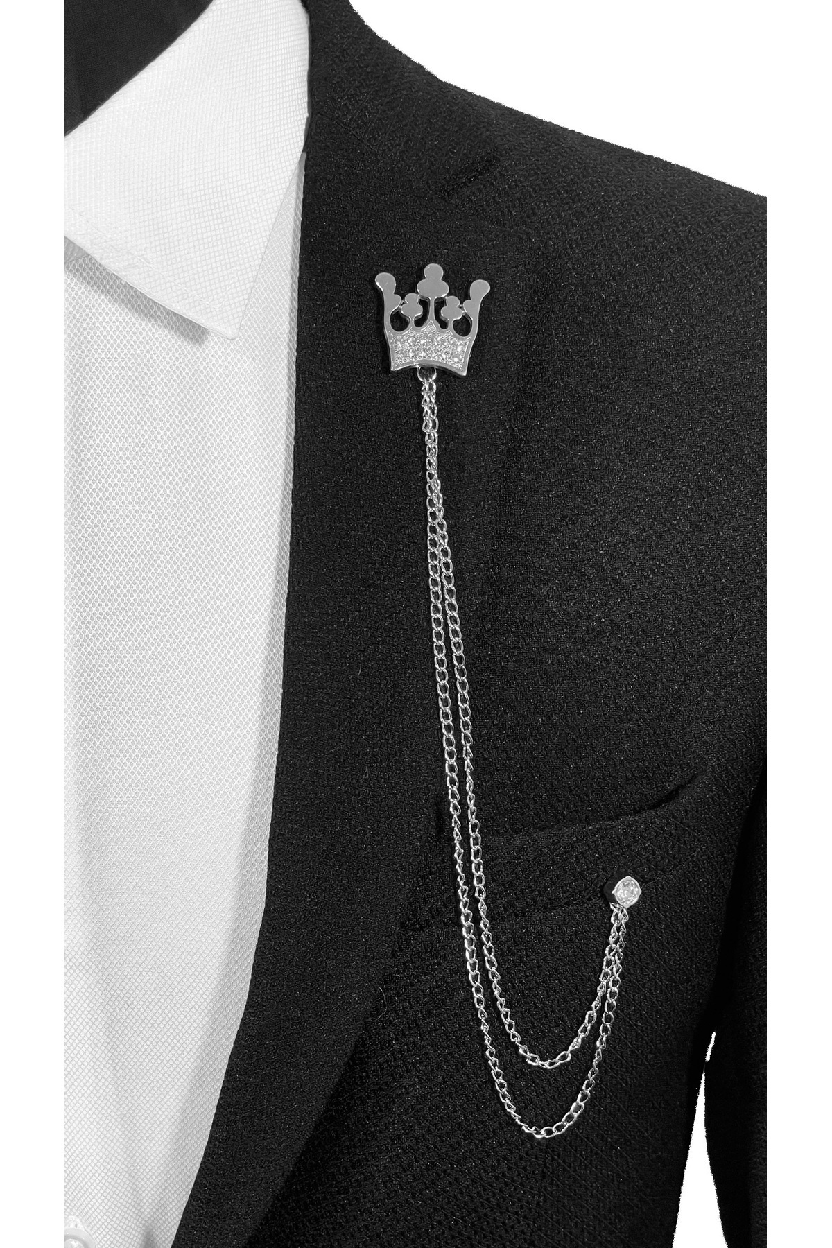  سنجاق سینه زنجیری نقره‌ای نقره‌ای طرح تاج سلطنتی سری پریمیوم