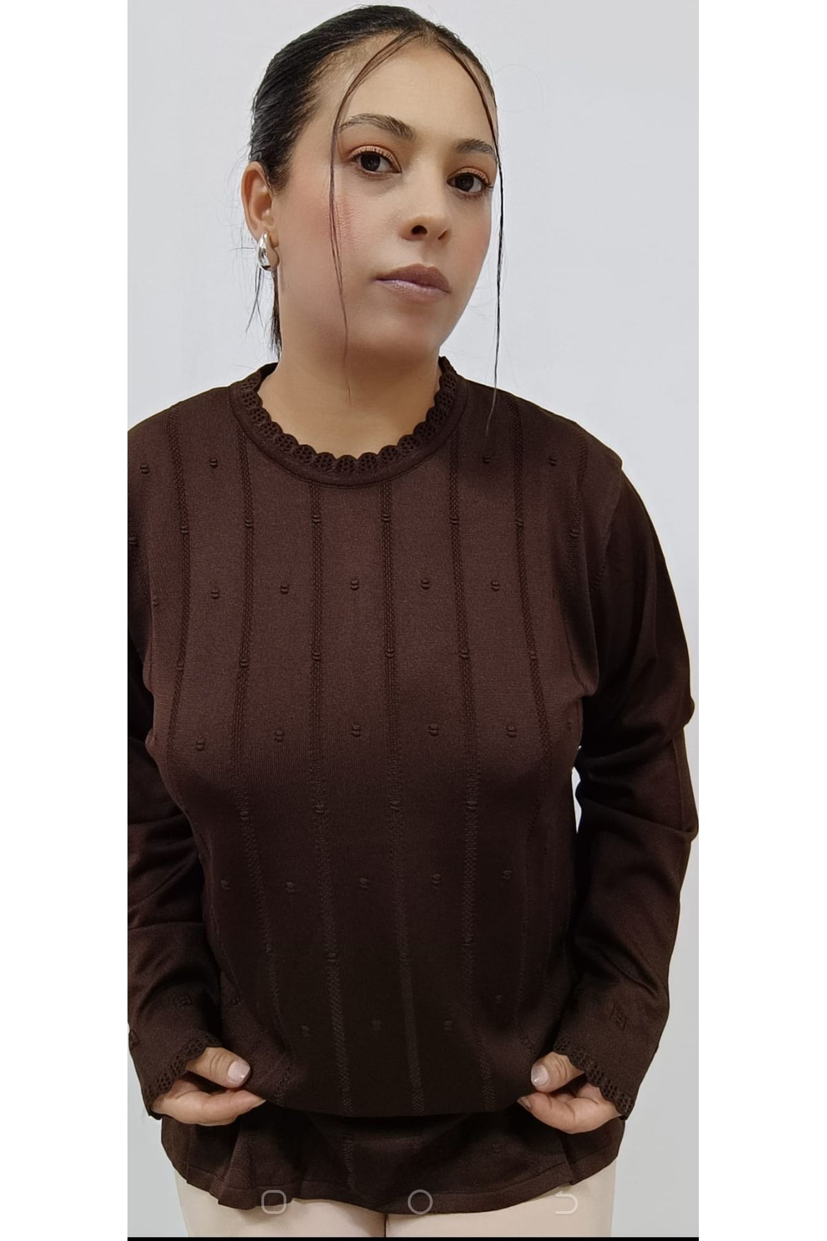 AKŞEN GİYİM-LARGE SIZE LONG SLEEVE THIN CORRATED FABRIC COOL STRING 70 CM SIZE COLLAR WITH LACE 1stQUALITY MOTHER BLUZ 3