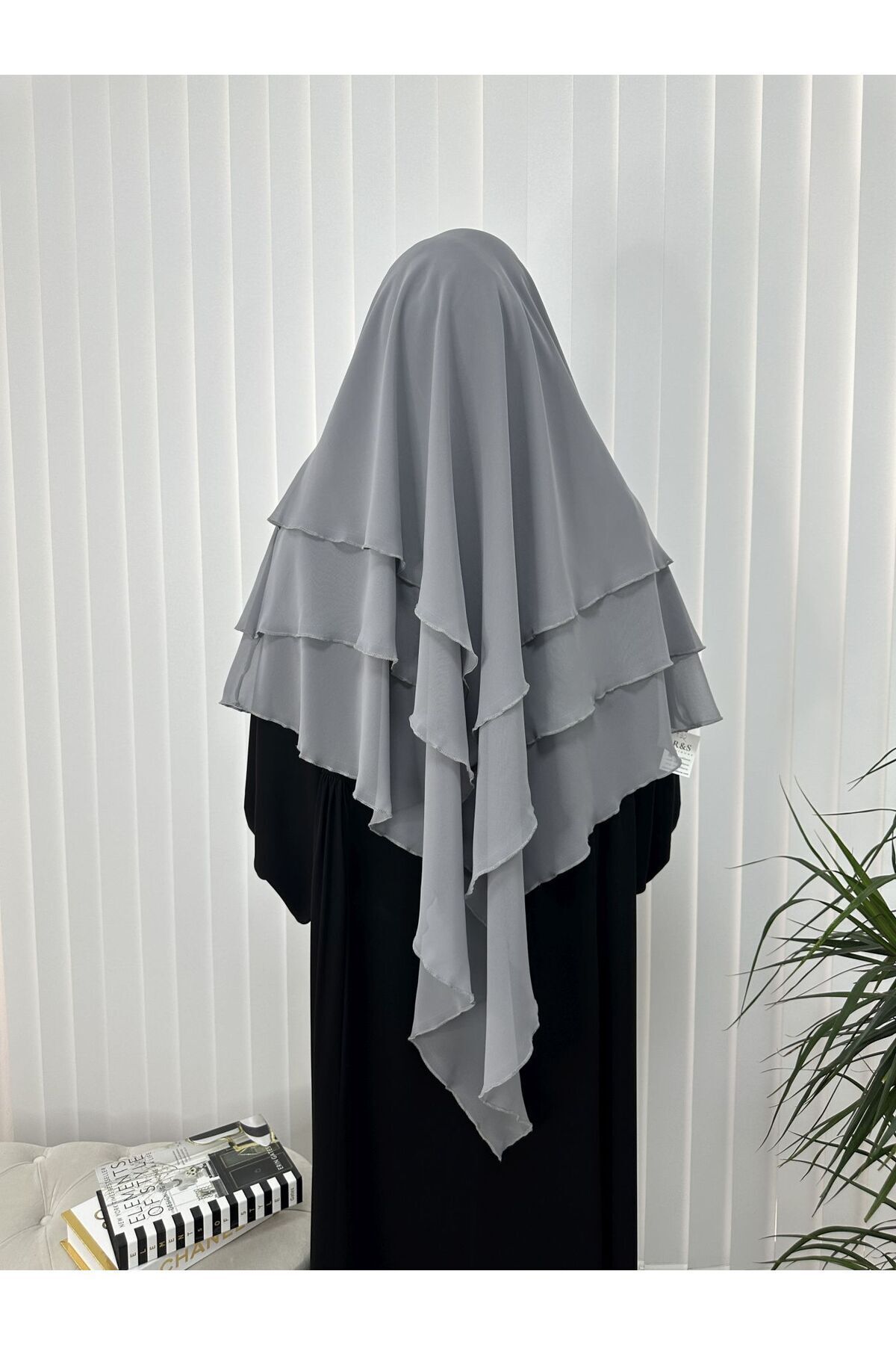 erasra class-Gray Colored Three-Layer Multi-Siphon Souffle Scarf - Kimar Ready, Lace-Up, Veil 4