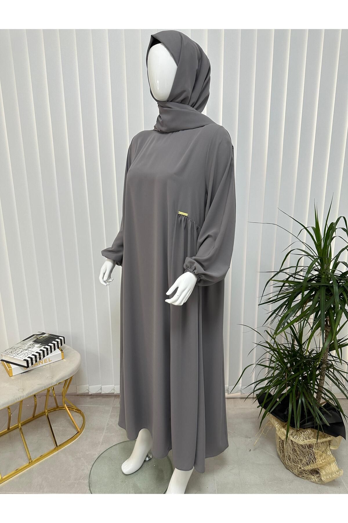 erasra class-Culoare gri cu șal - Set de rochii Hijab Side Gather Jilbab, Abaya, Hijab (Pentru Hac și Umrah) 5