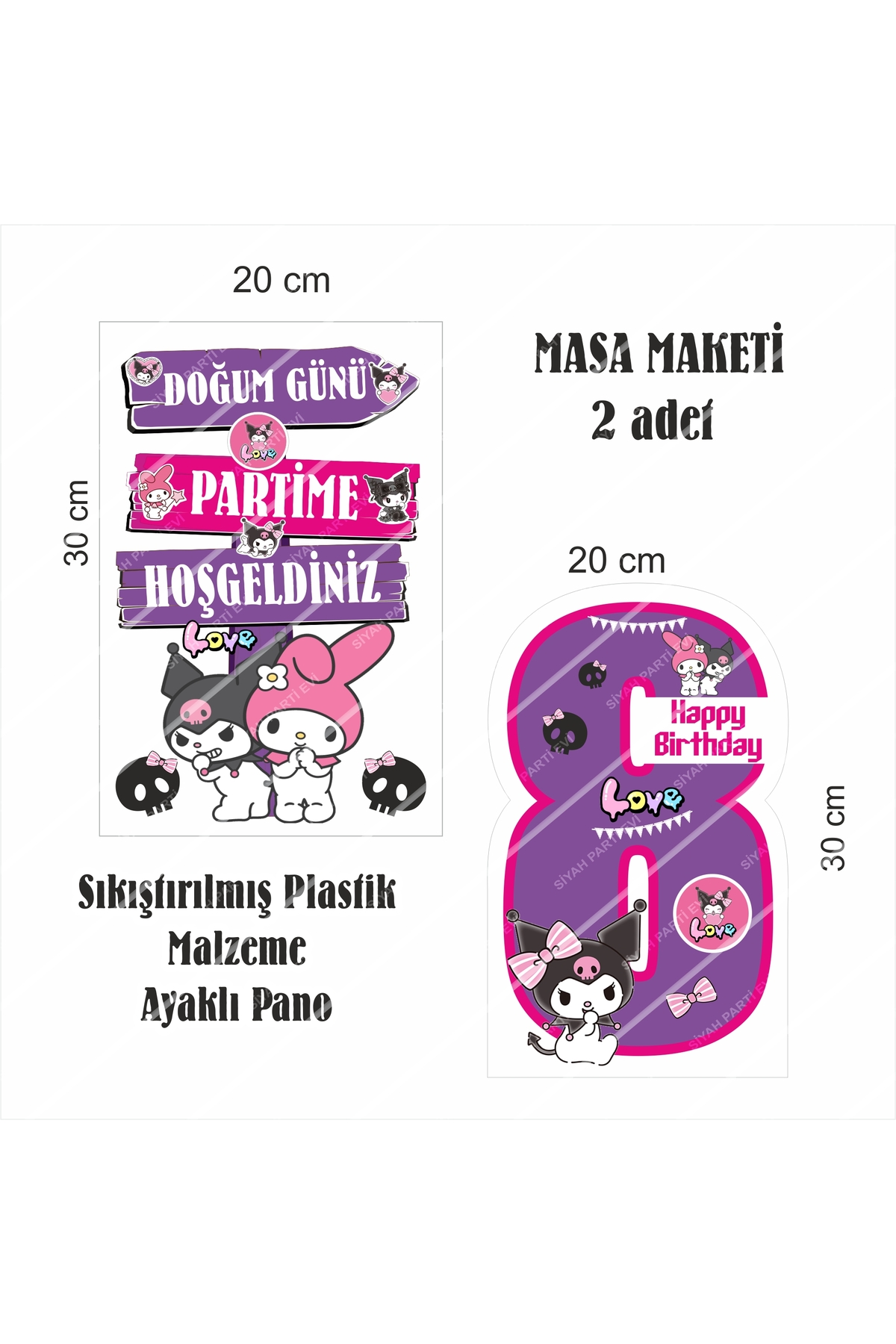 SİYAH PARTİ EVİ KUROMİ Doğum Günü Masa Maketi / Pasta Süsü Seti 8 YAŞ fotoğrafı 4 (önizleme)