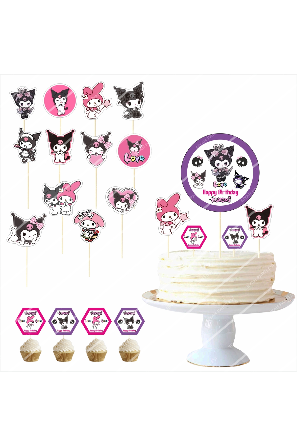 SİYAH PARTİ EVİ KUROMİ Doğum Günü Masa Maketi / Pasta Süsü Seti 8 YAŞ fotoğrafı 2 (önizleme)