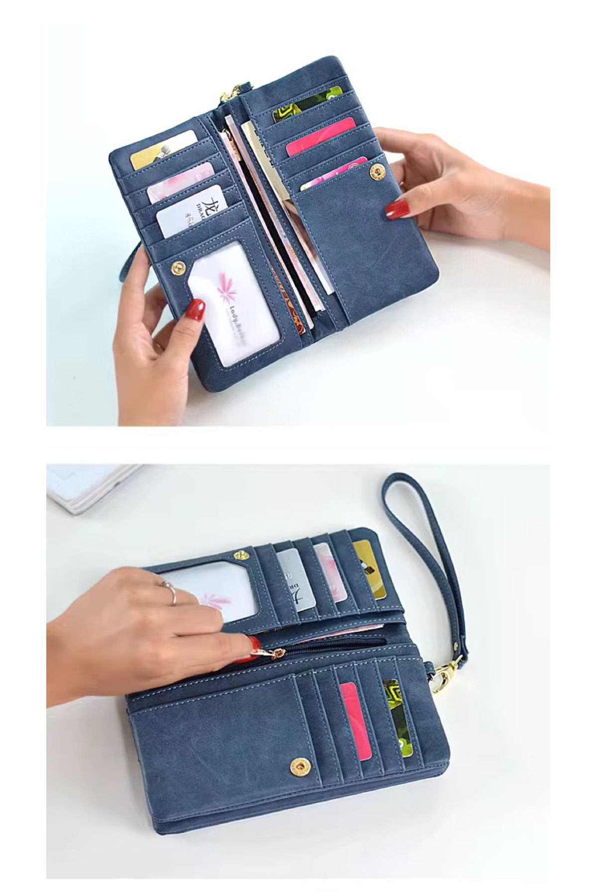 rinkadoll-Navy Blue Soft Leather Useful Wallet with Bracelet New Season 3