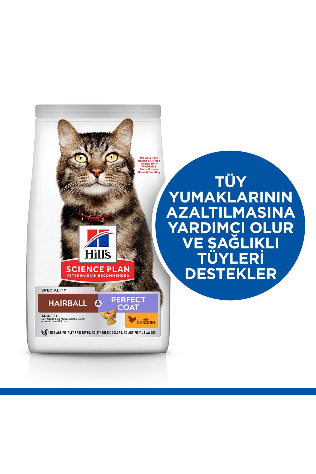 SCIENCE PLAN Tüy Yumağı Önleyici Mükemmel Tüyler için Tavuklu Yetişkin Kedi Maması 1,5 Kg