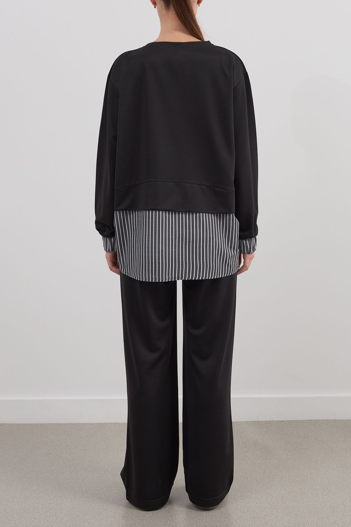 Edit by Trendyol-Black Striped Color Block Knitted Top and Bottom Set Tedaw25Us00031 5