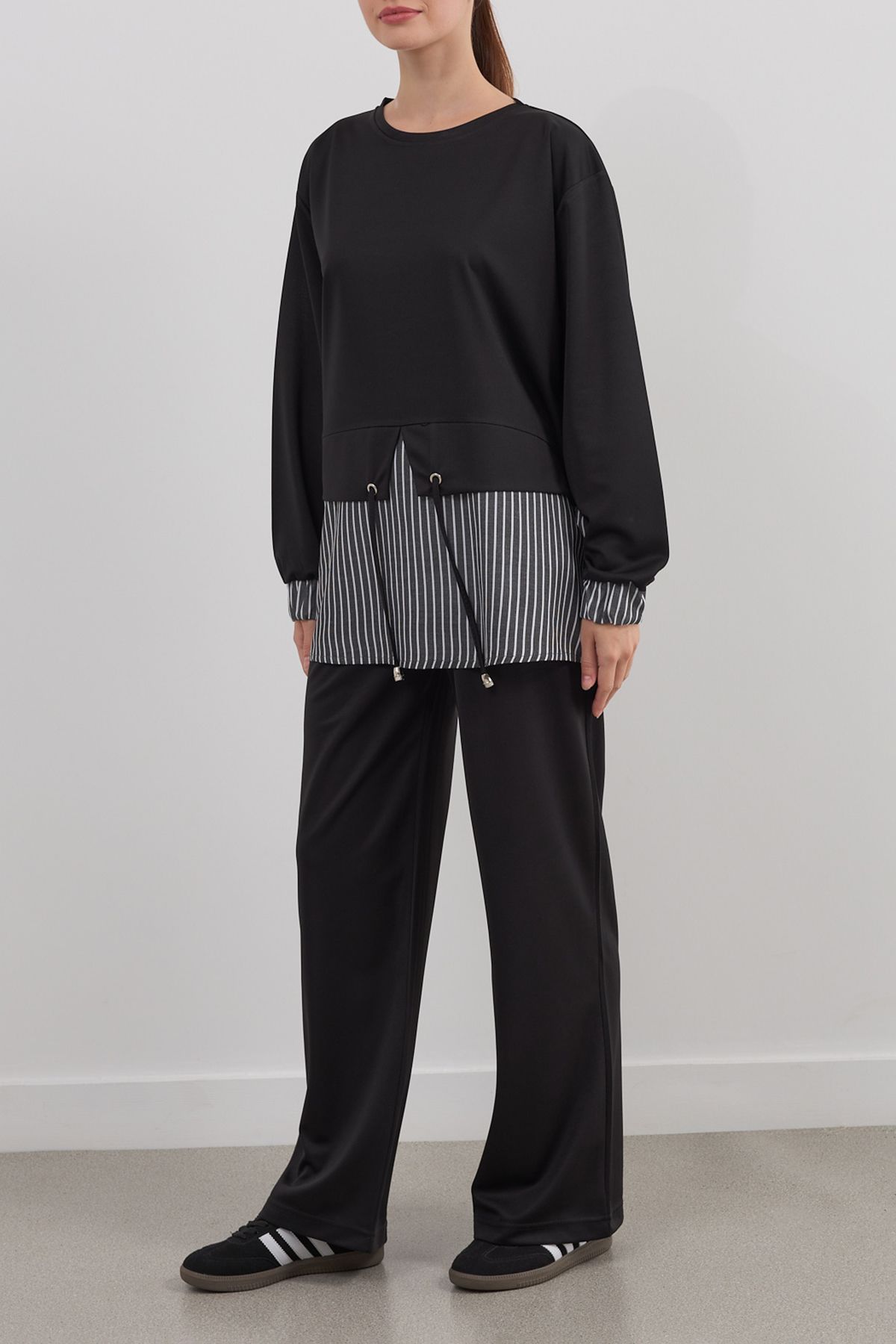 Edit by Trendyol-Black Striped Color Block Knitted Top and Bottom Set Tedaw25Us00031 3