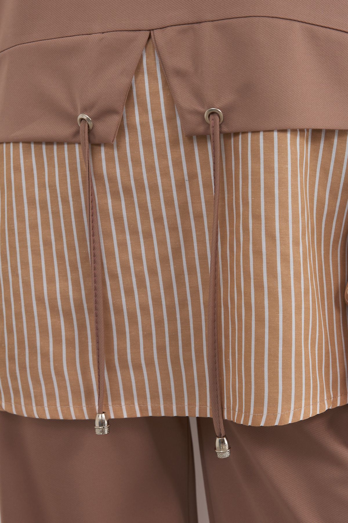 Edit by Trendyol-Beige Striped Color Block Knitted Top and Bottom Set Tedaw25Us00031 3