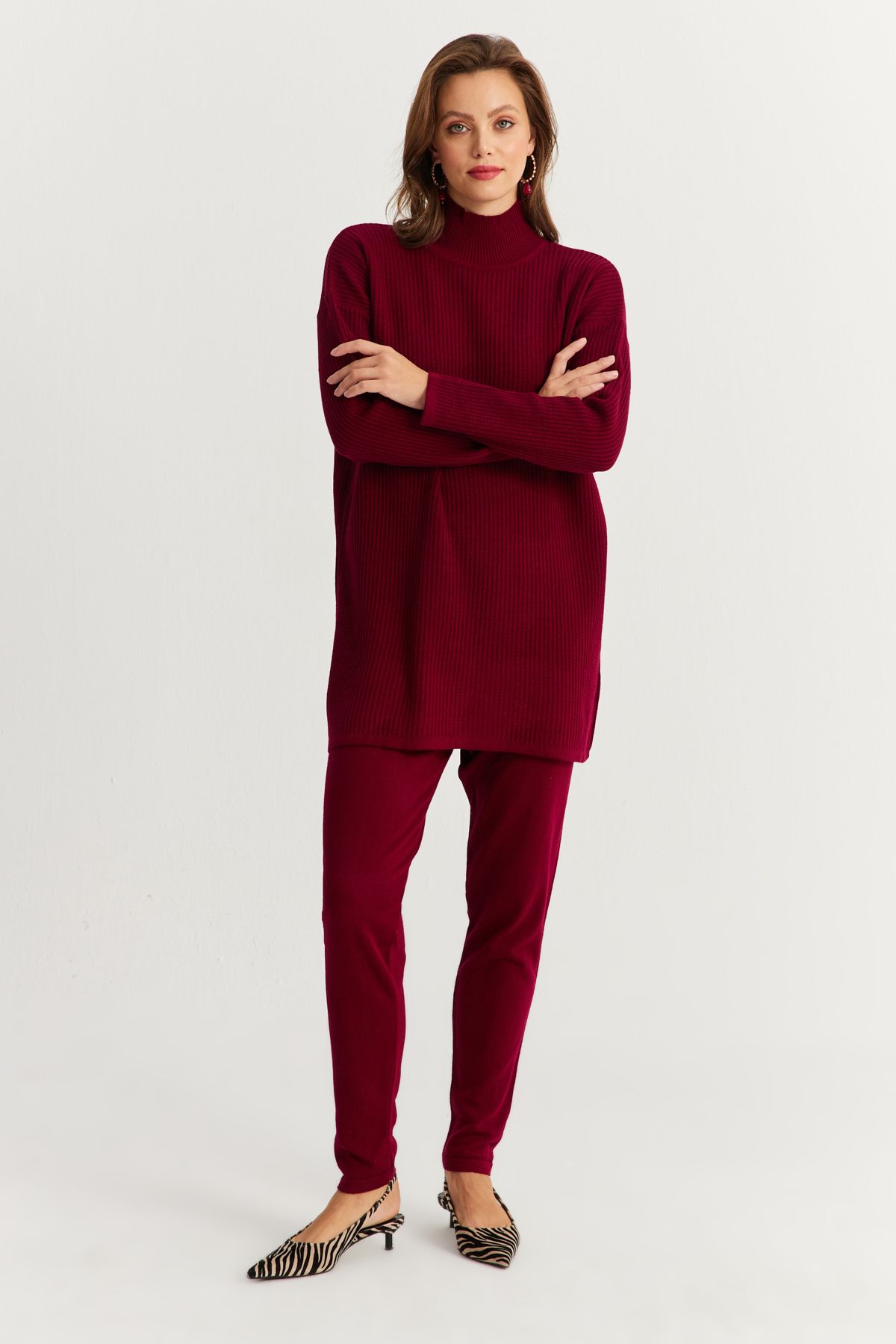 Cool & Modest-Dámská sada pleteniny Claret Red - spodní a horní sada Mnuv9 7