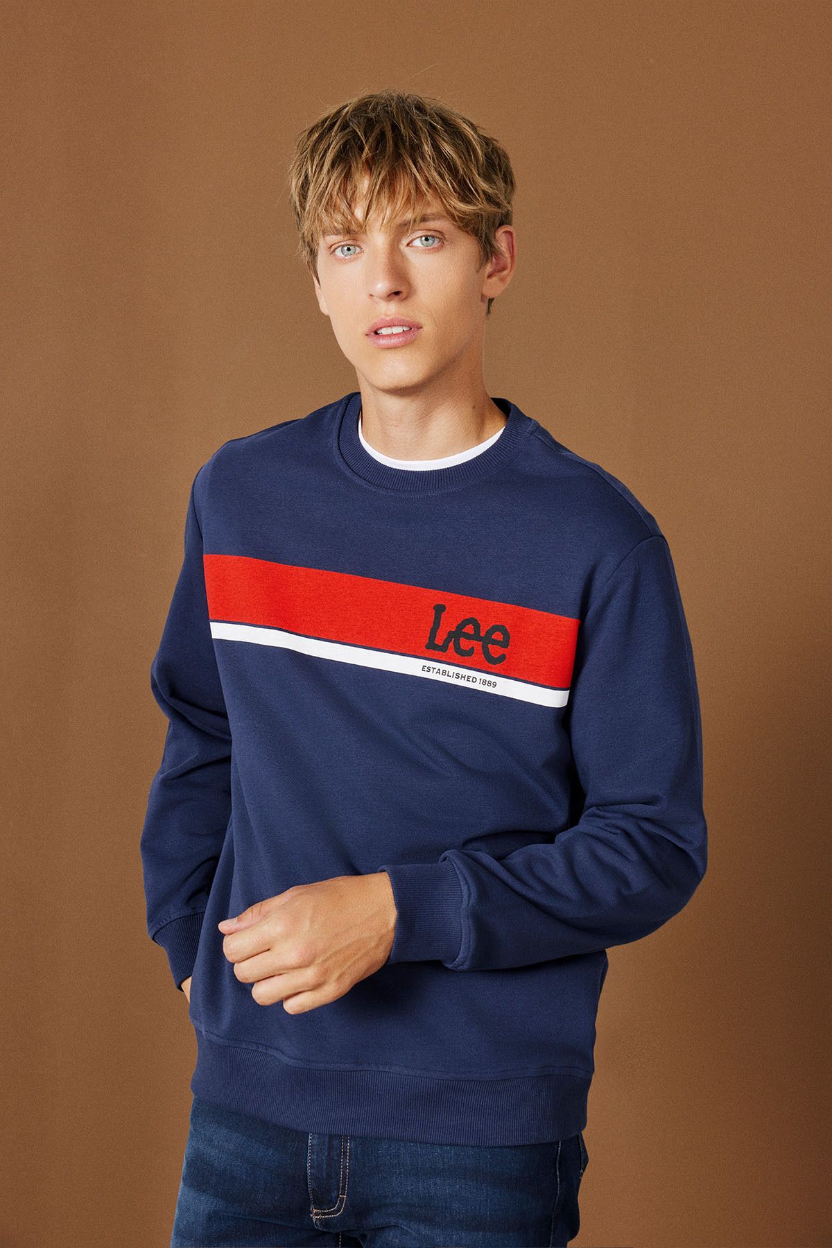 Lee Regular Fit Normal Kesim Bisiklet Yaka Erkek Lacivert Sweatshirt