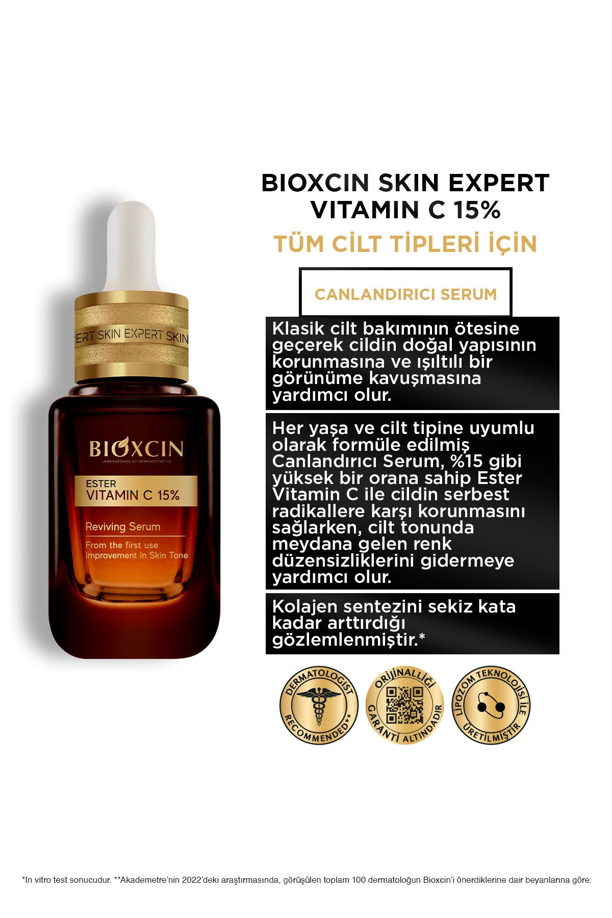 Bioxcin-Vitamin C 15% Revitalizing Serum 30 ml - Ester C Niacinamide (Vitamin B3) 9