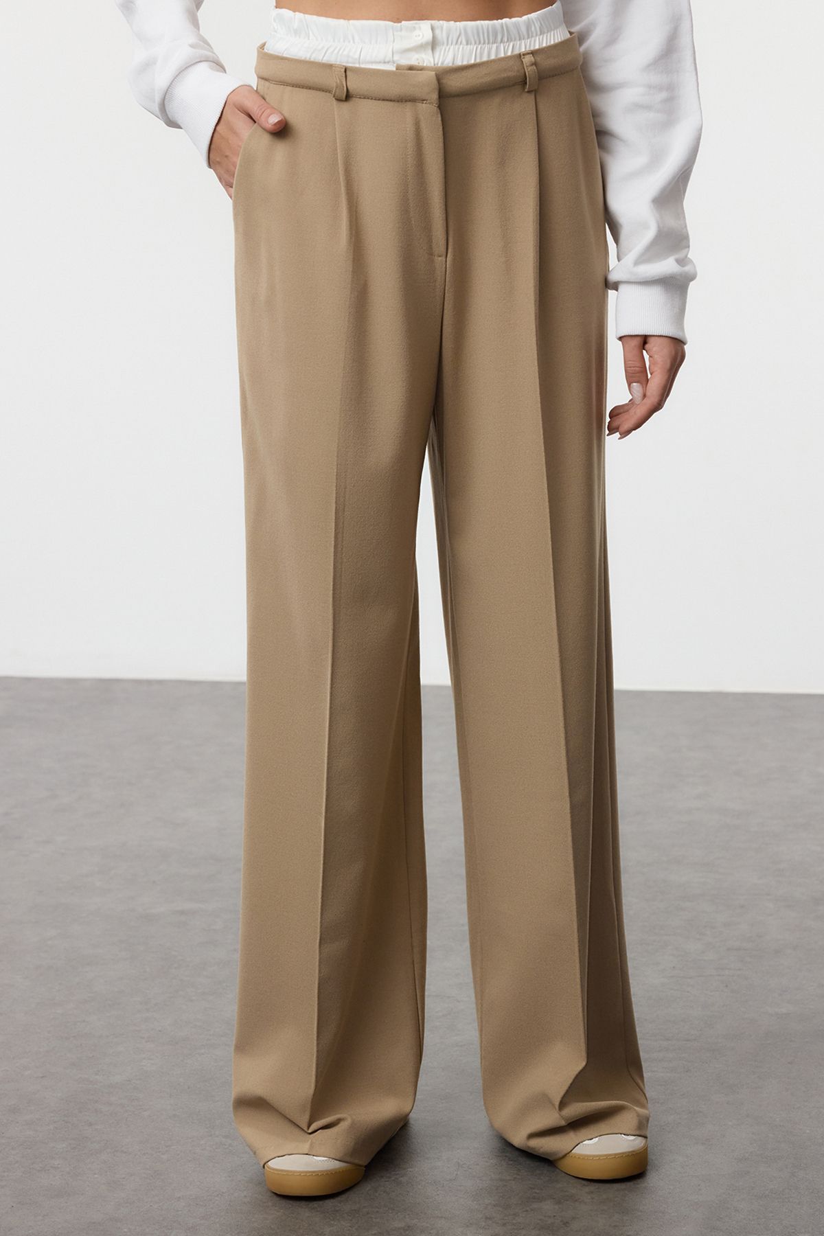 Trendyol Collection-Mink Color Wide Leg Elastic Waist Pants - Twoaw24Pl00273 3