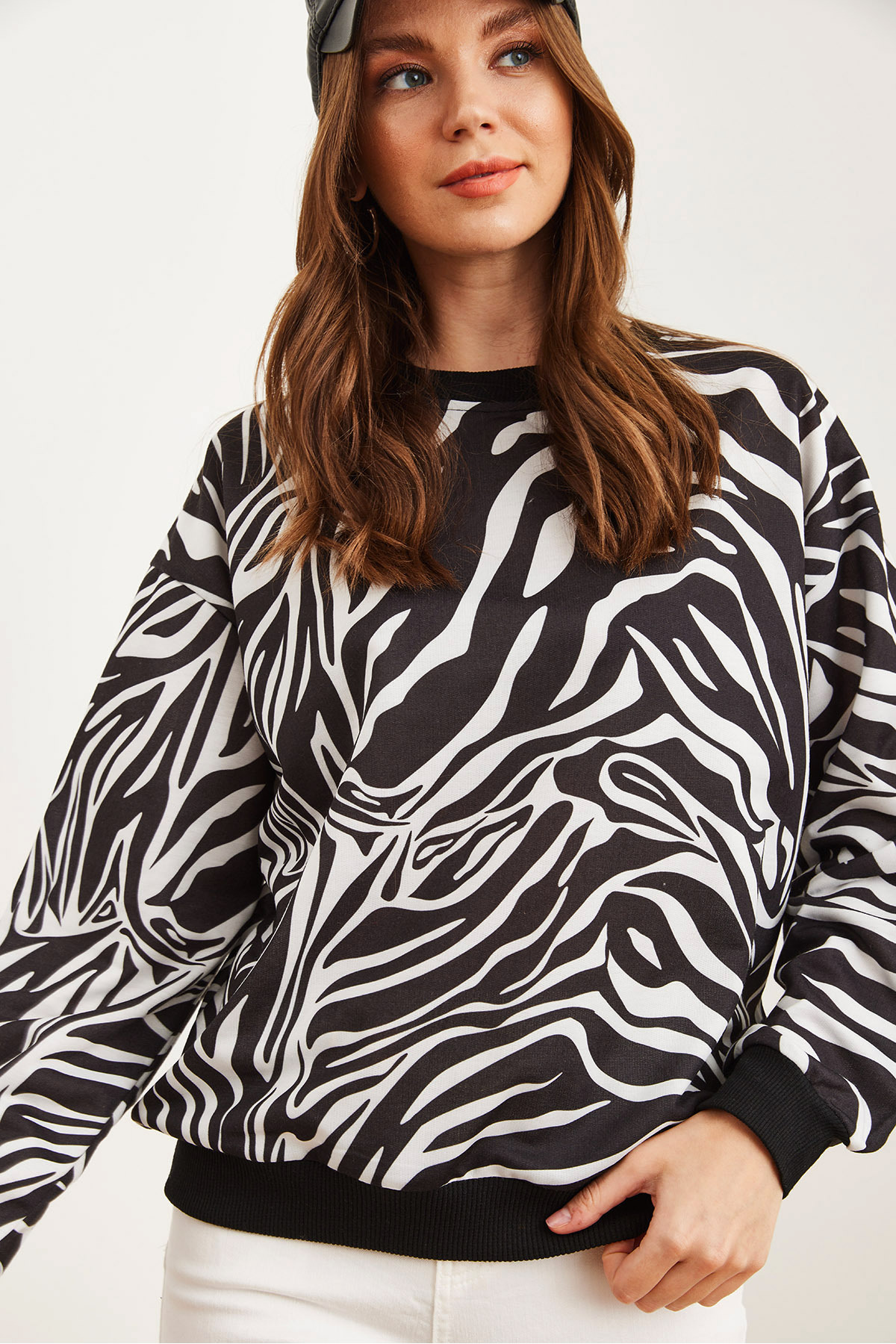 Olalook-Dámská mikina se vzorem Zebra – měkká a volná, Swt- 19000457 5