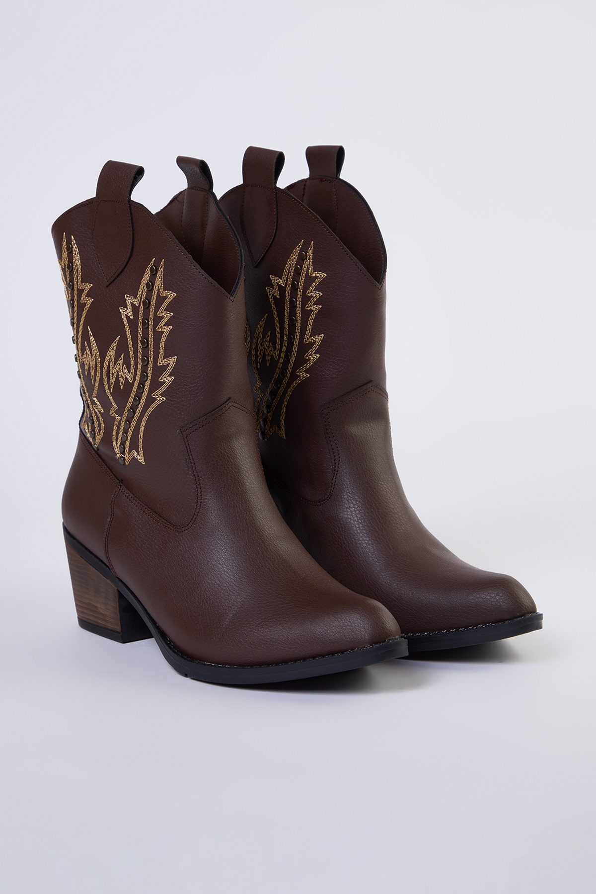TRENDYOL SHOES-Dunkelbraune, bestickte Damen-Cowboystiefel mit Blockabsatz TAKAW25BO00058 3