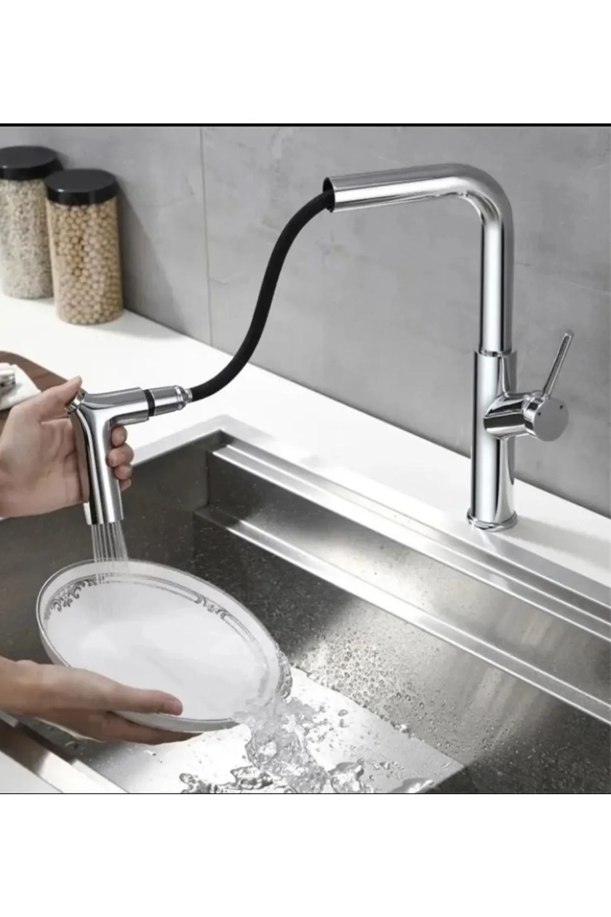 BanyoNatural-Chrome Color Stainless Steel Spiral Sink Faucet - 2 Functions 2