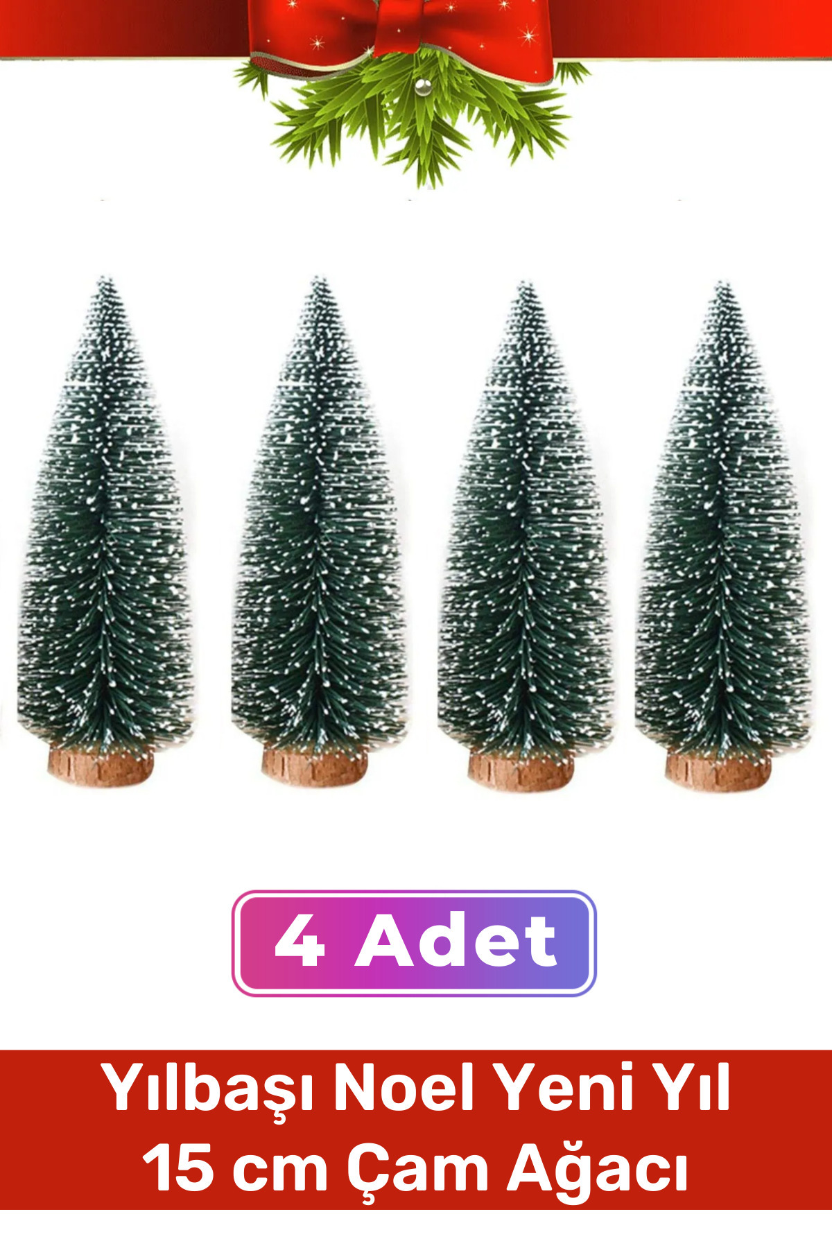 Carlburn Mini Çam Masaüstü Minyatür Dekorasyon Küçük Süs Kar Yeni Yıl Noel Yapay Sedir Ağacı 15cm 4 Adet