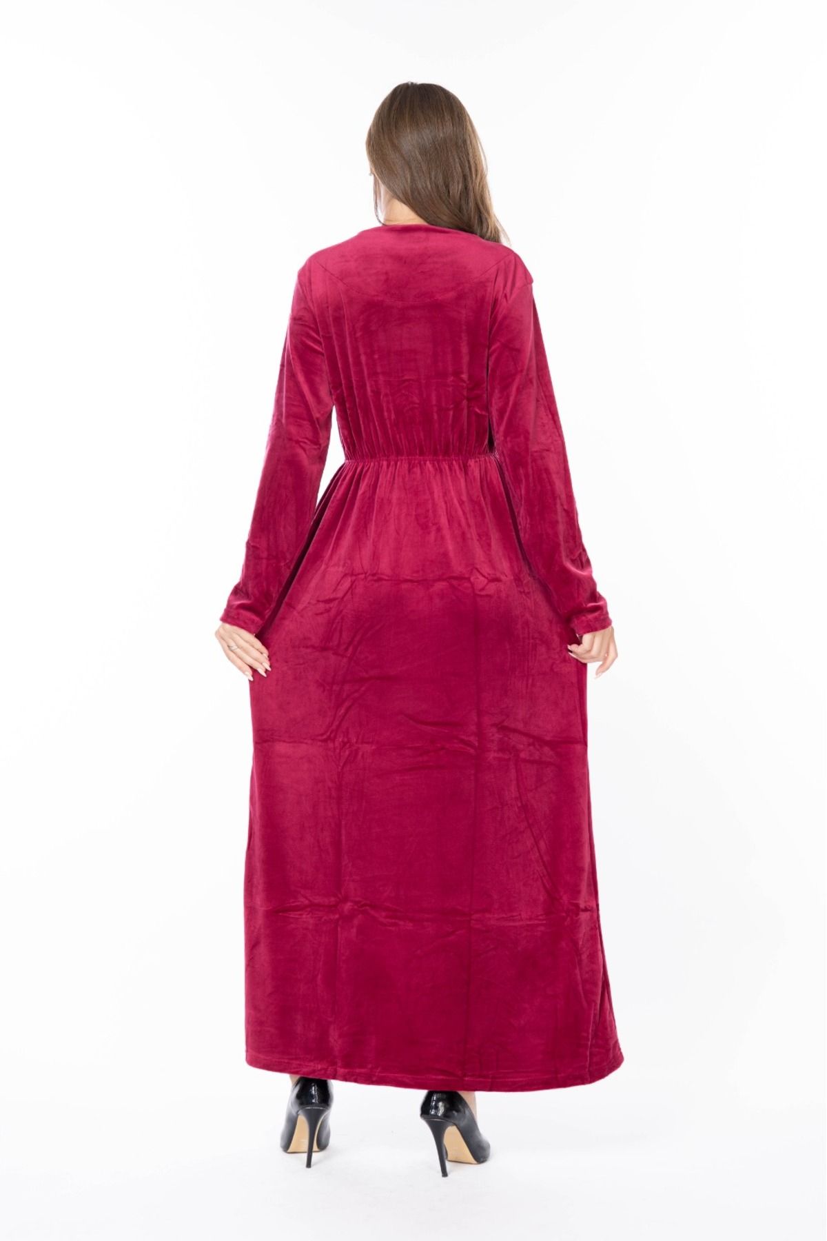 mervemoda-Women's Long Sleeve Velvet Dress 2