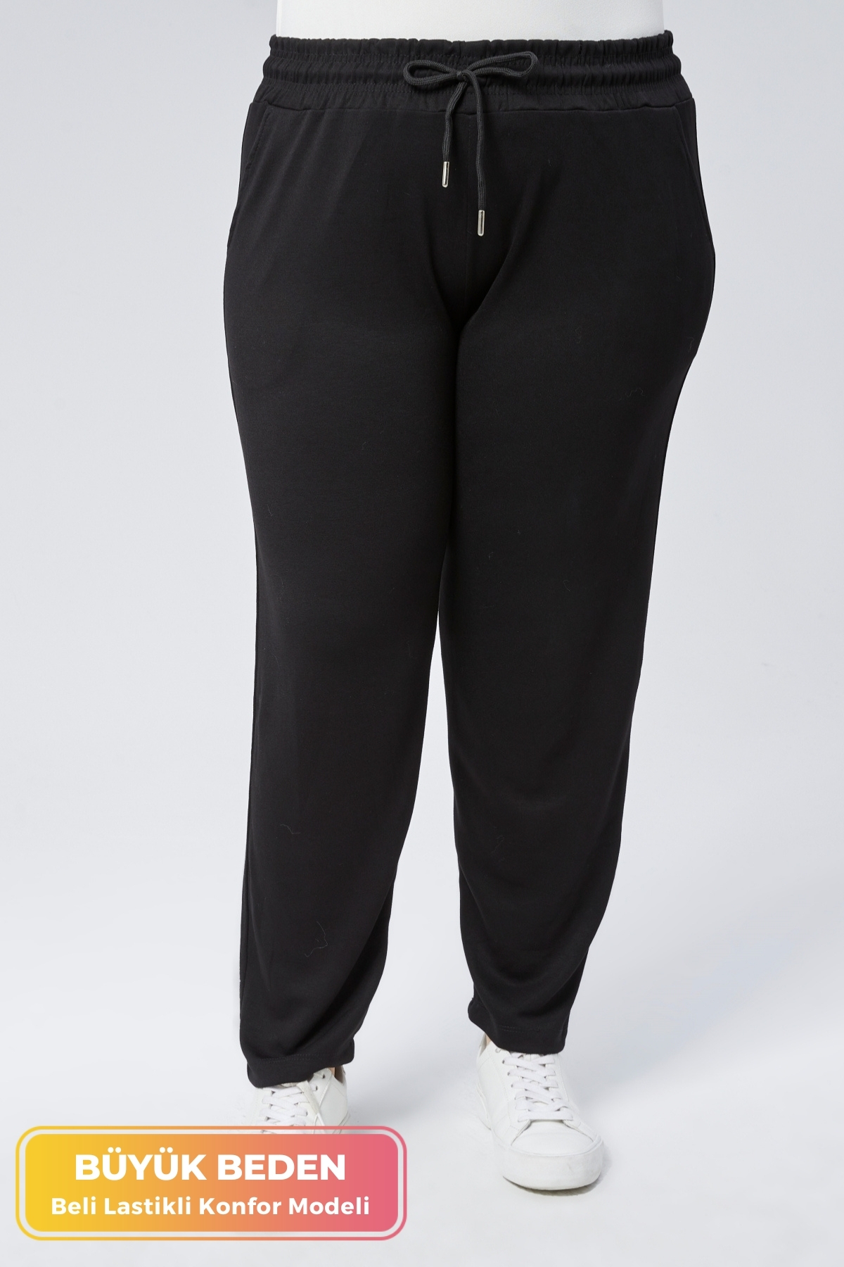 Large Size Elastic Waist Comfort Model High Waisted Pocket Soft Flexible Fabric Straight Leg Sweatpants