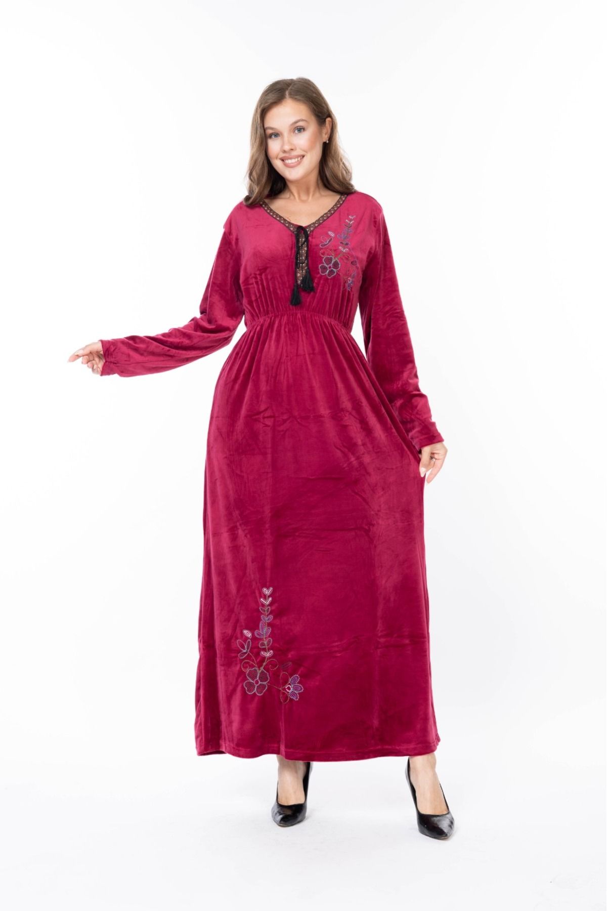 mervemoda-Women's Long Sleeve Velvet Dress 4