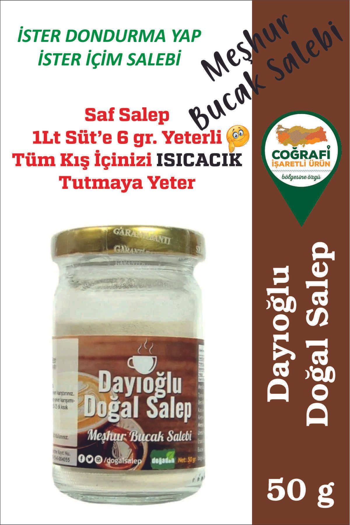 Dayıoğlu Doğal Sahlep Doğal Toz Salep Dondurma Salebi Meşhur Bucak Sahlebi 50 Gr Salep