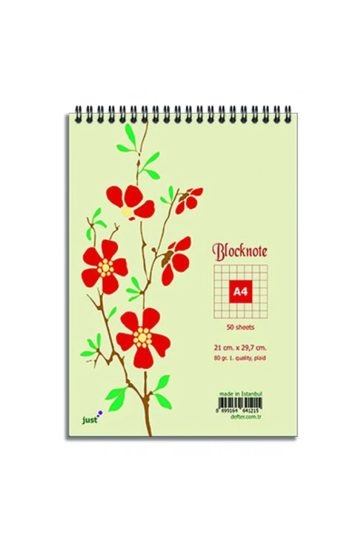DEFFTER-21x29.7cm A4 Spiral Notepad - 80gr.50 Sheets Checkered 1