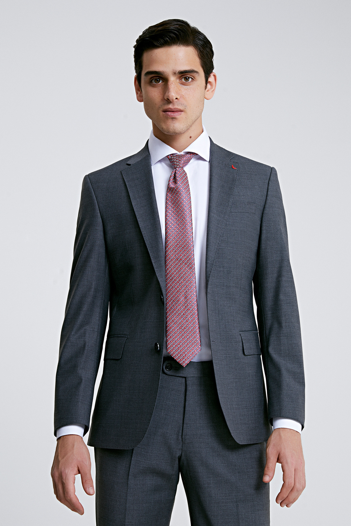 دی اس دامات کت و شلوار مسافرتی پشمی خاکستری رنگ اسلیم فیت دی اس گروم