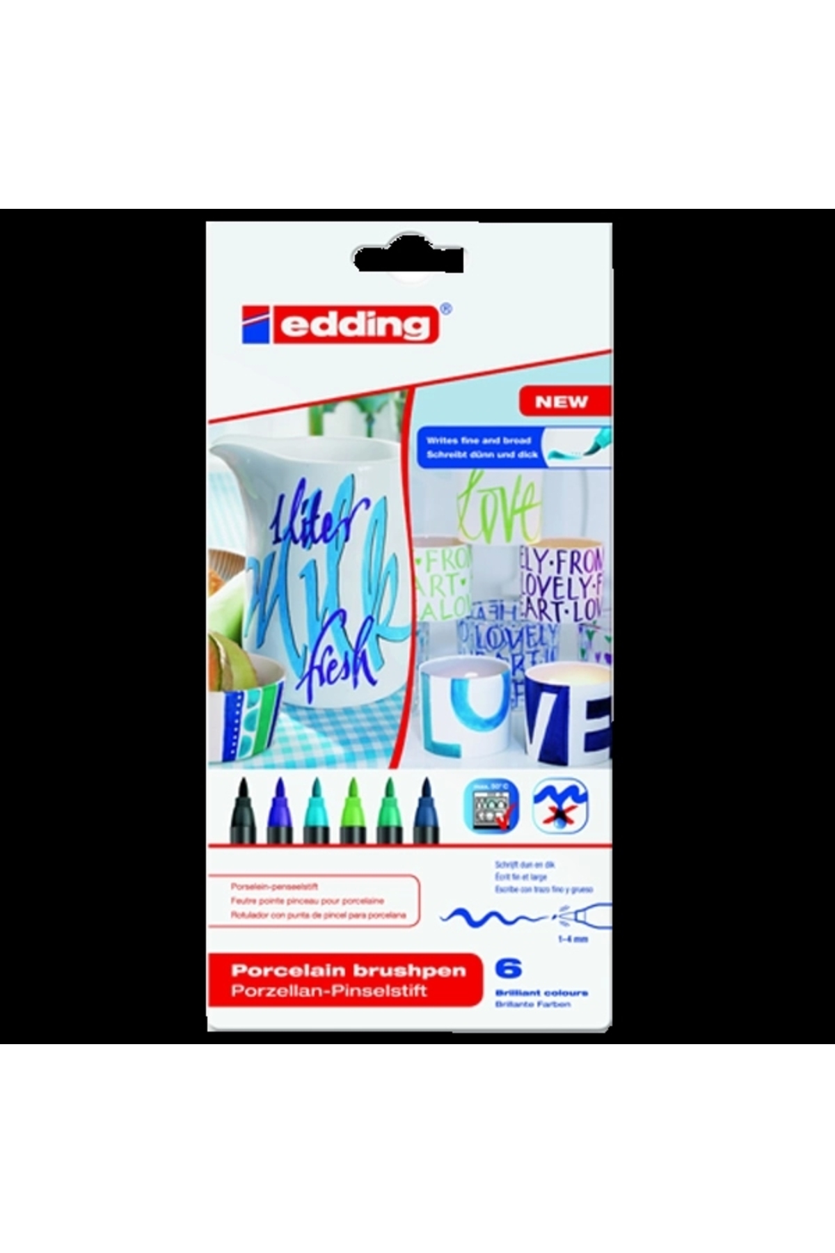 Edding Porselen Kalemi Fırça Uçlu 1-4 Mm 6 Lı Soğuk Renkler 4200
