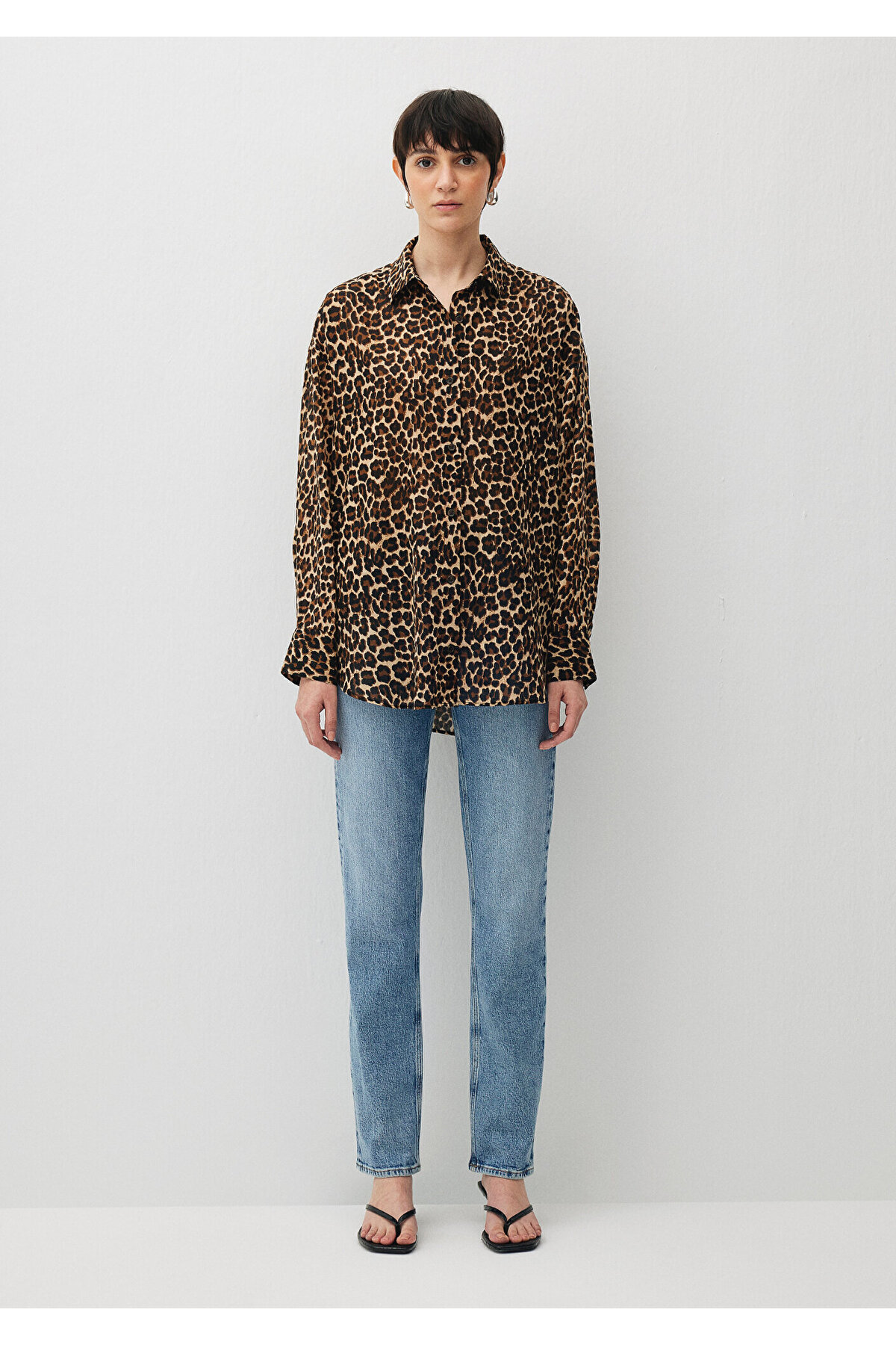 Leopar Baskılı Gömlek Loose Fit / Bol Rahat Kesim 1210983-88691 — قهوه‌ای — تصویر 3 از 6