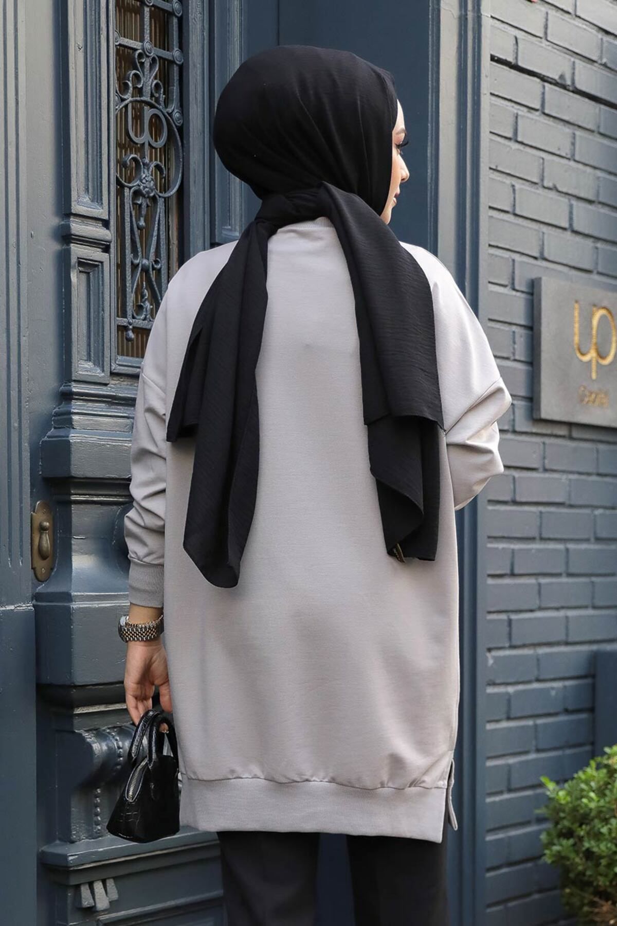 Neva Style-Gray Hijab Tunic 30644Gr 3