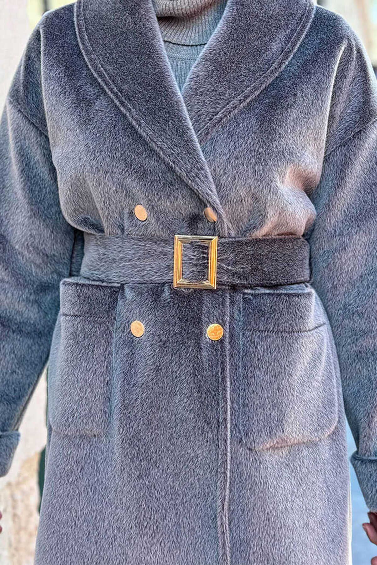 Bym Fashion-Gray Snap Button Pocket Detailed Coat 7928 4