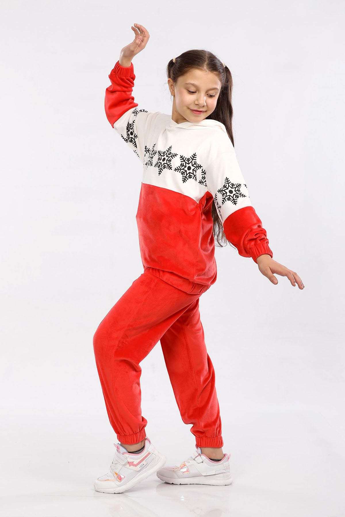 Go Veform-Soft Velvet Snowflake Patterned Girl's Tracksuit Set Red Mrn40029-5 2