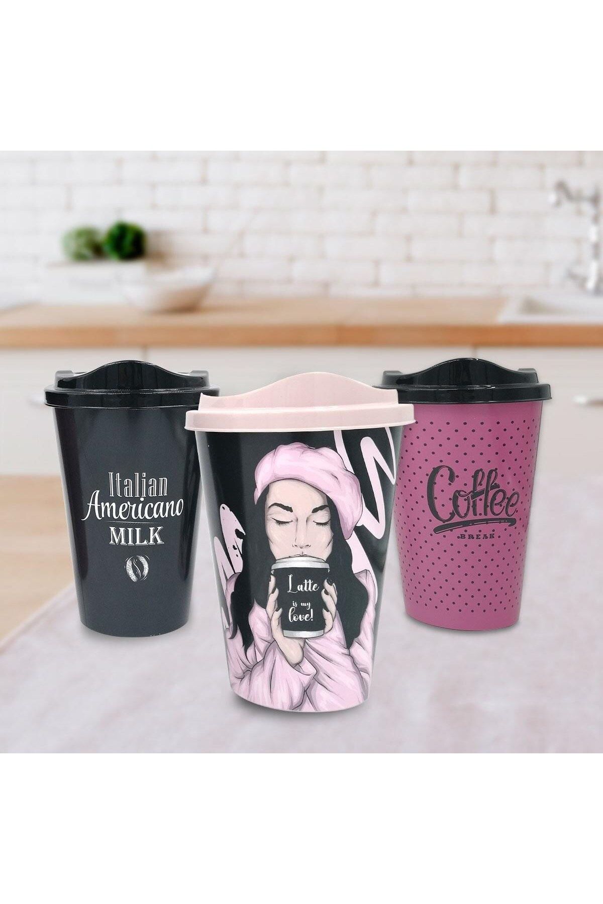 İklimStore 3 Adet Kahve Bardağı Seti Dekoratif Plastik Kahve Muhafaza Bardağı (5131)