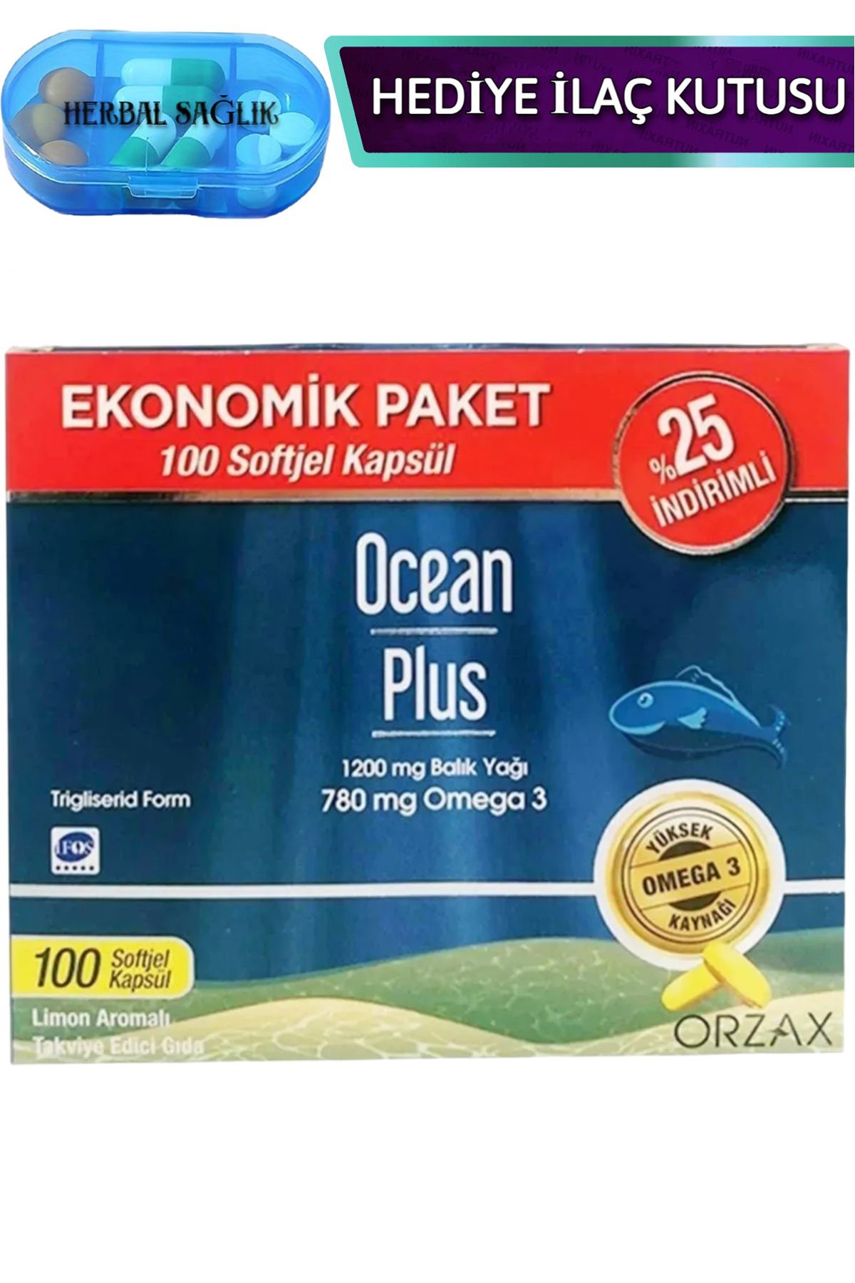 Ocean Plus Omega 3-(EPA 384 DHA 252)- 1200 Mg 100 Adet Soft Jel