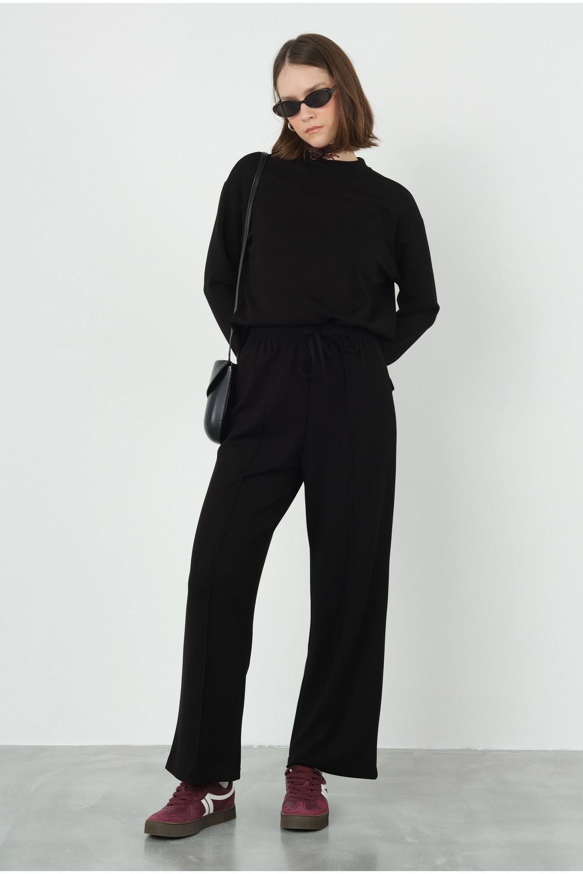 HEQA-Black Modal Trousers - Front Stitched 2