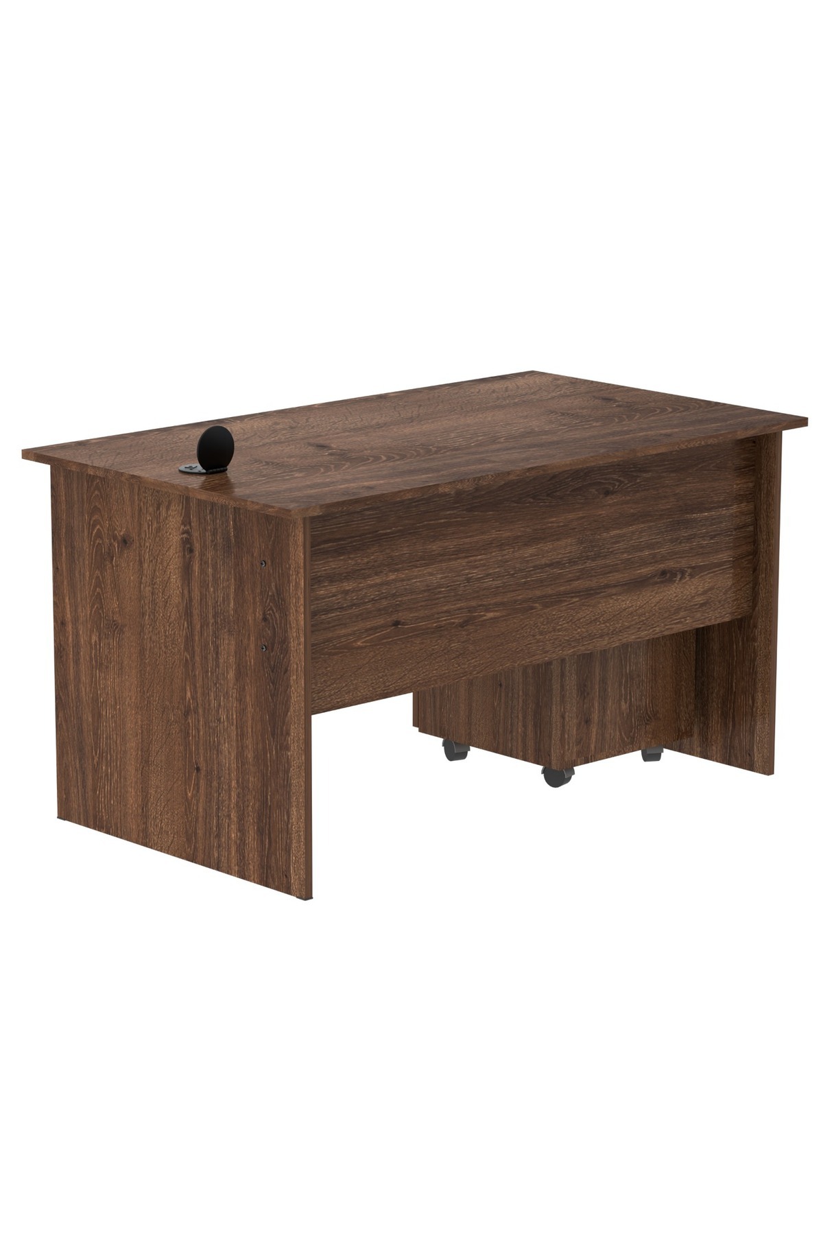 Mahmayi-MP1 160x80 Brown Writing Table With Drawers and Black 51-1H Round Desktop Power Module 6